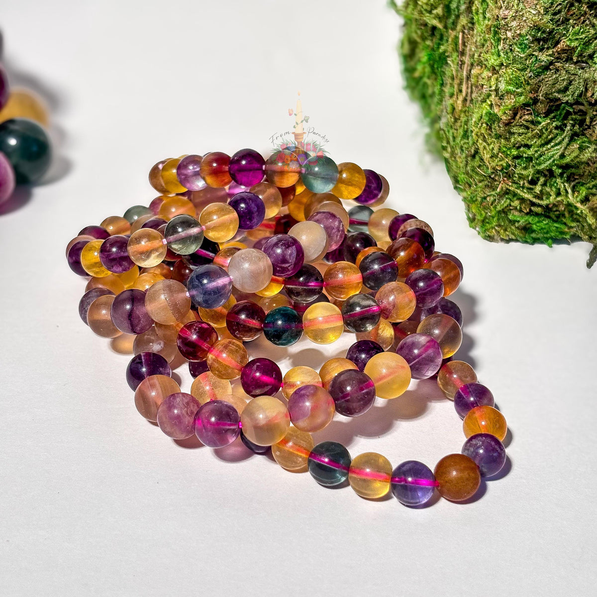 Rainbow Fluorite Crystal Stretch Bracelet, Stone for Focus, 9mm 10mm 19mm