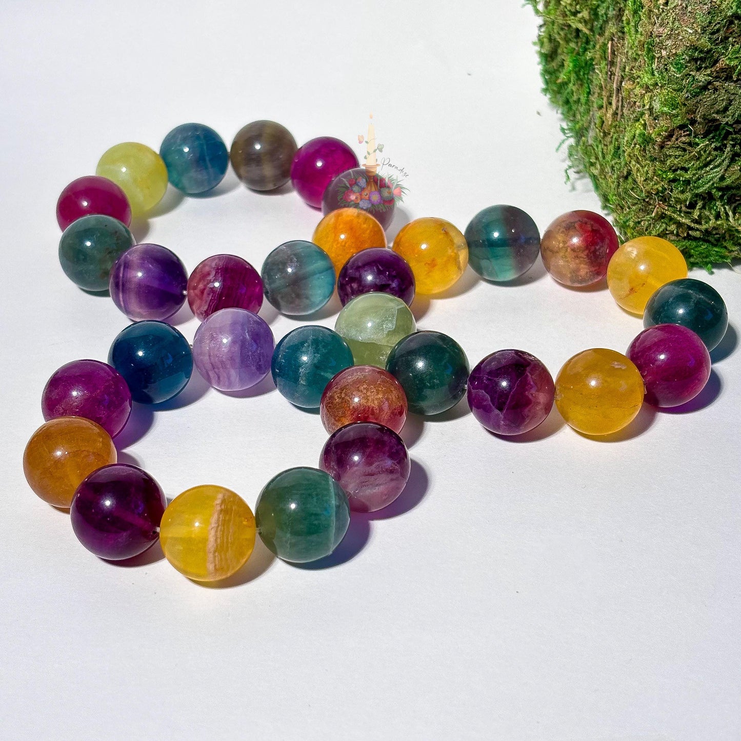 Rainbow Fluorite Crystal Stretch Bracelet, Stone for Focus, 9mm 10mm 19mm