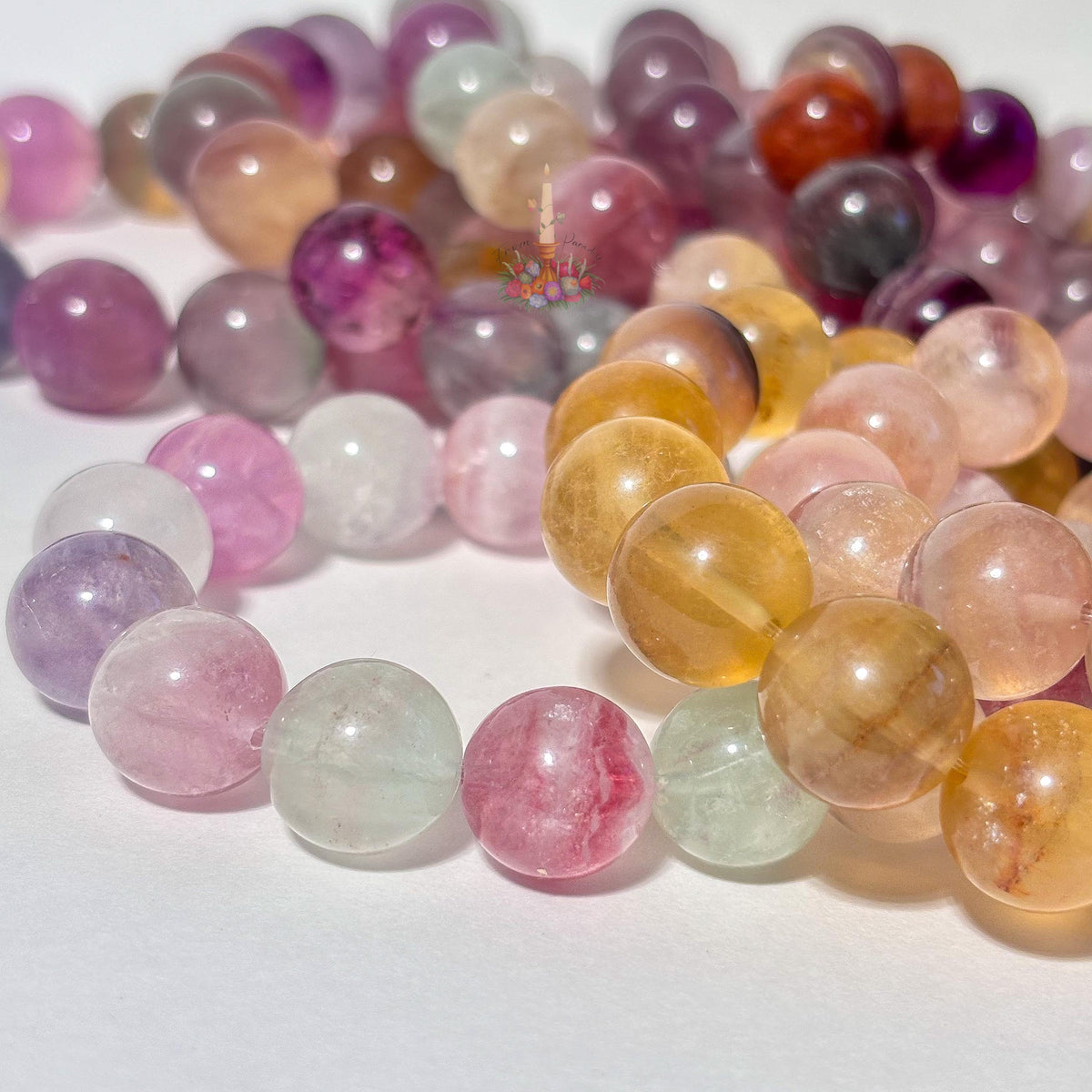 Rainbow Fluorite Crystal Stretch Bracelet, Stone for Focus, 13mm 14mm