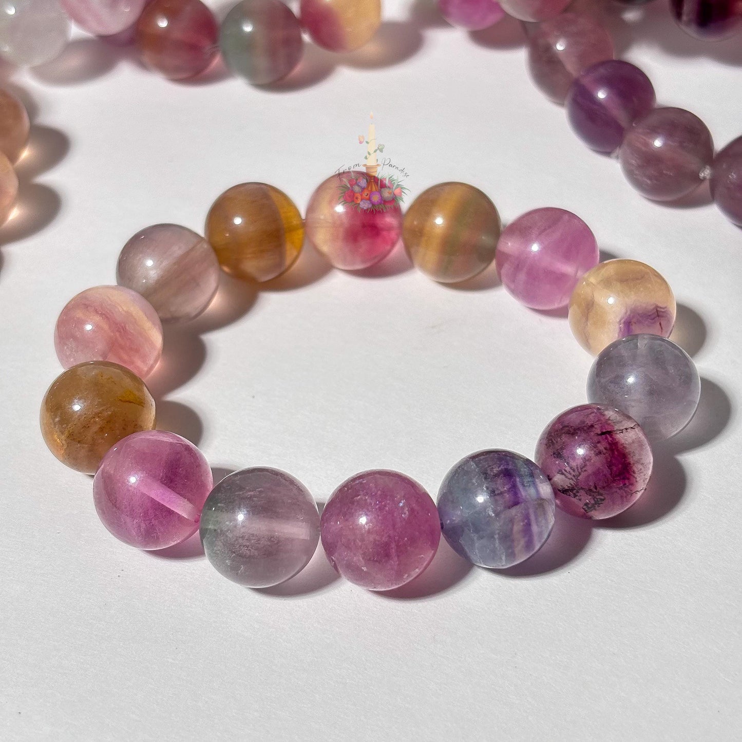Rainbow Fluorite Crystal Stretch Bracelet, Stone for Focus, 13mm 14mm
