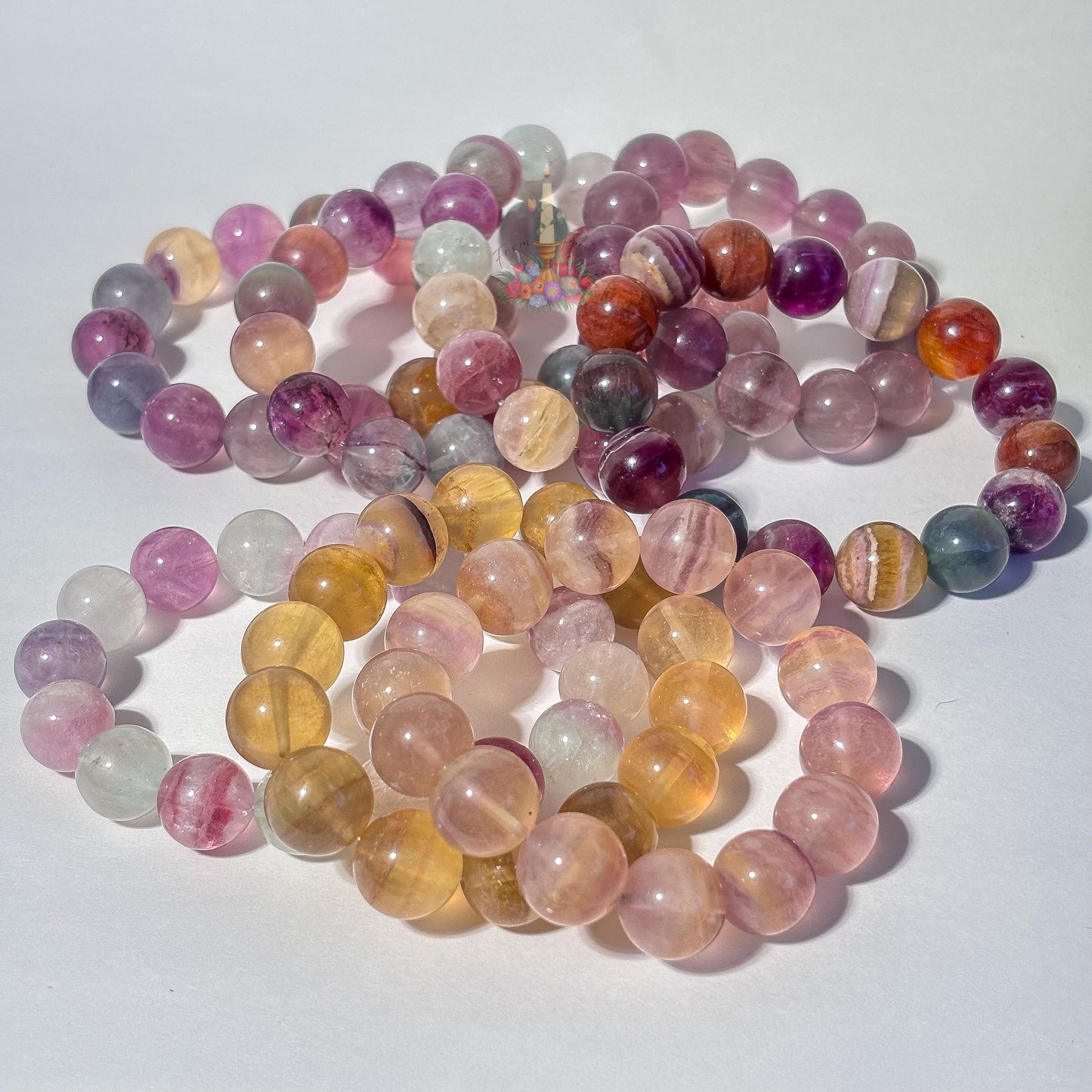 Rainbow Fluorite Crystal Stretch Bracelet, Stone for Focus, 13mm 14mm