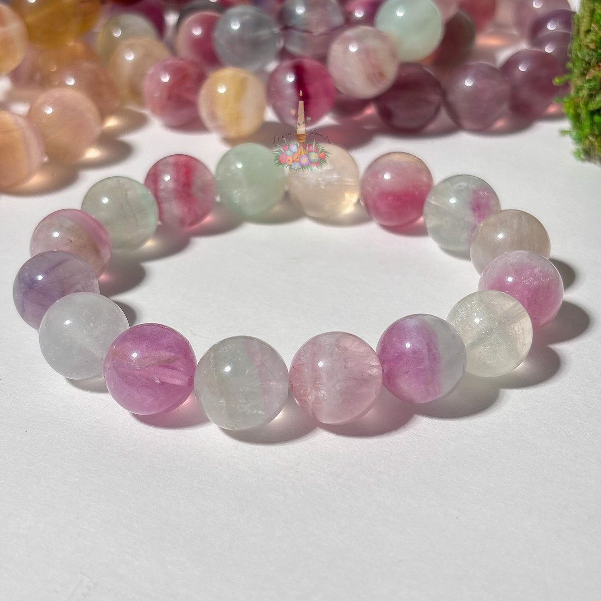 Rainbow Fluorite Crystal Stretch Bracelet, Stone for Focus, 13mm 14mm