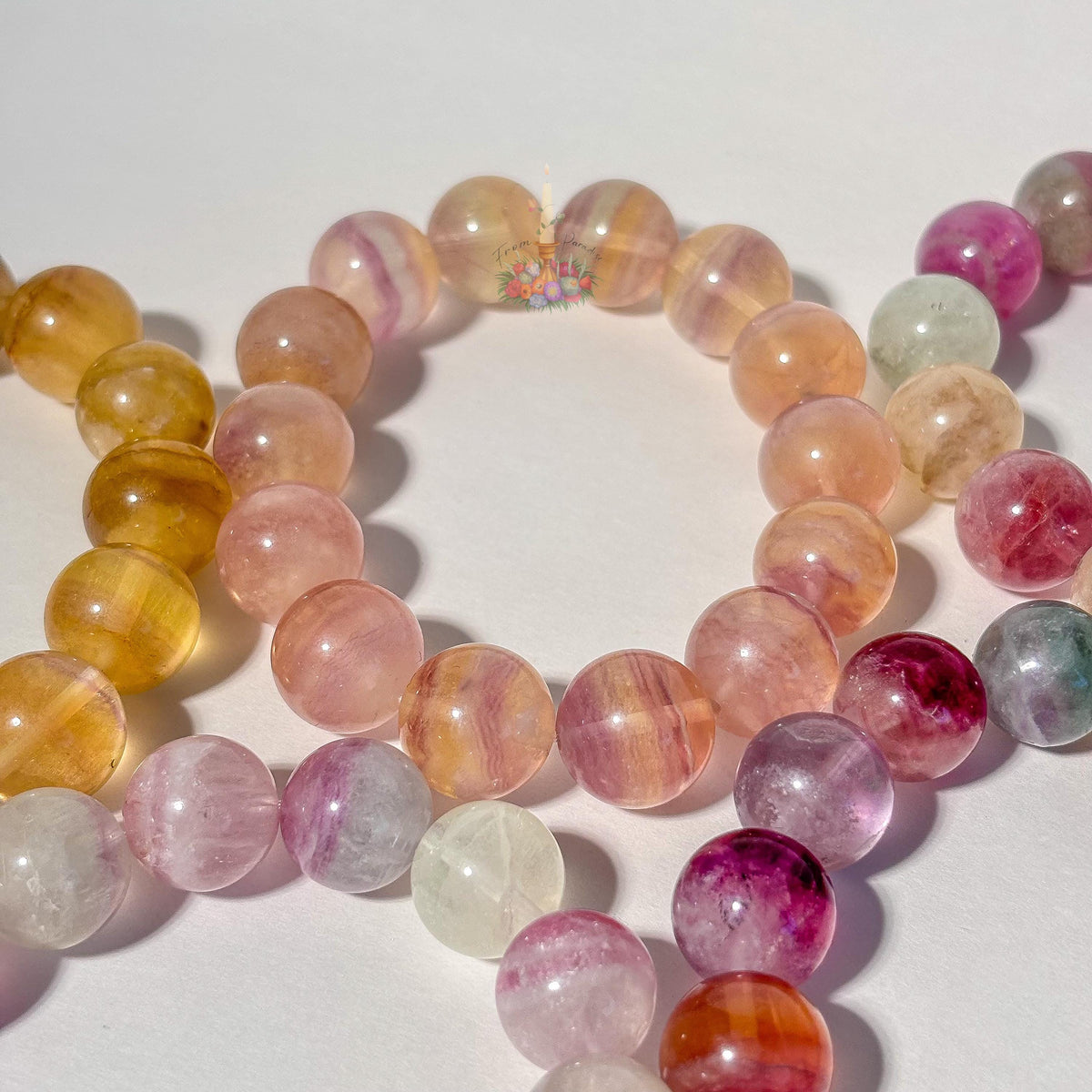 Rainbow Fluorite Crystal Stretch Bracelet, Stone for Focus, 13mm 14mm