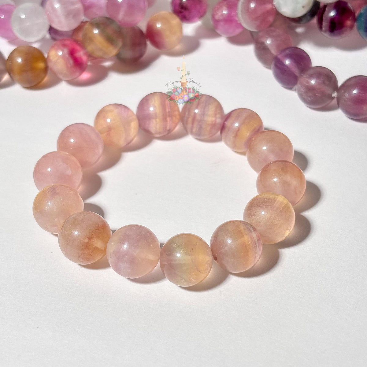 Rainbow Fluorite Crystal Stretch Bracelet, Stone for Focus, 13mm 14mm