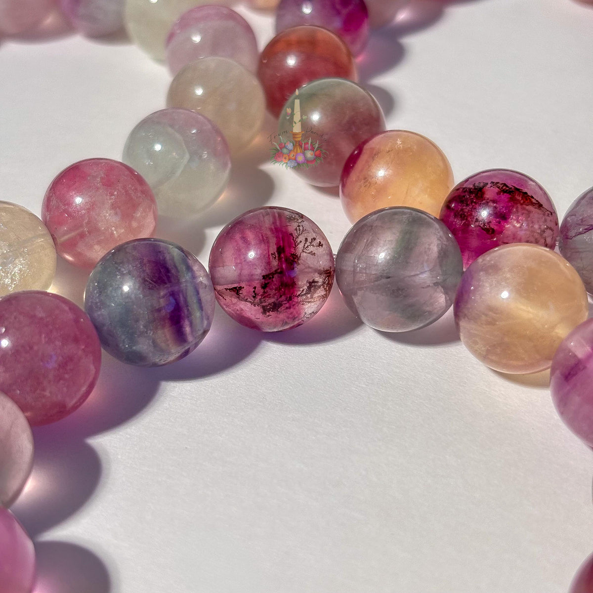 Rainbow Fluorite Crystal Stretch Bracelet, Stone for Focus, 13mm 14mm
