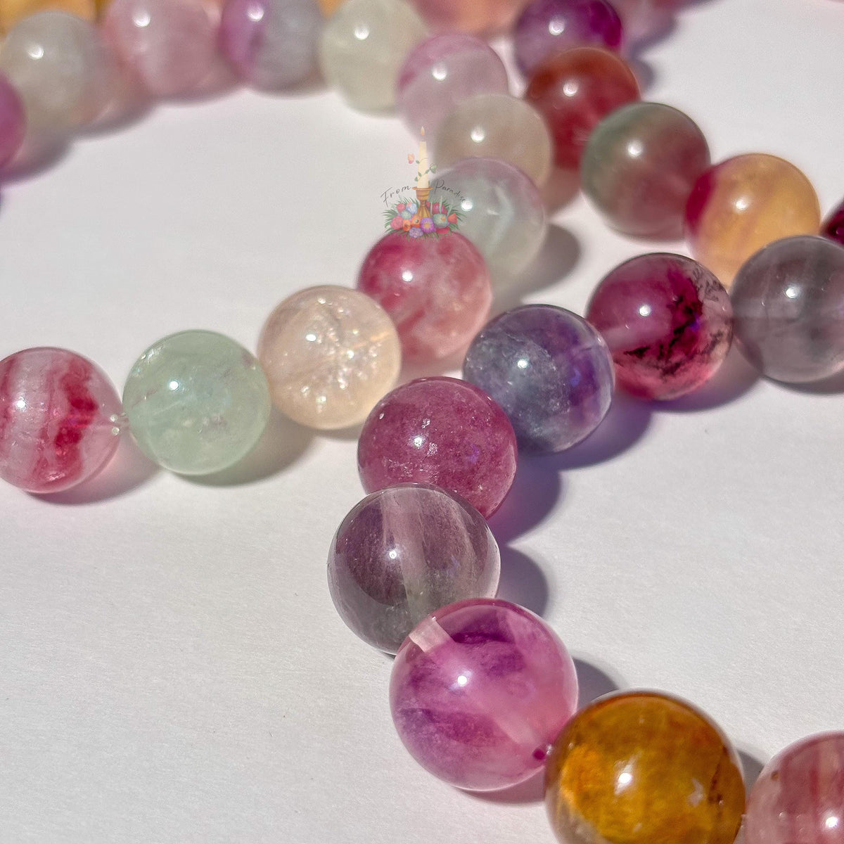 Rainbow Fluorite Crystal Stretch Bracelet, Stone for Focus, 13mm 14mm