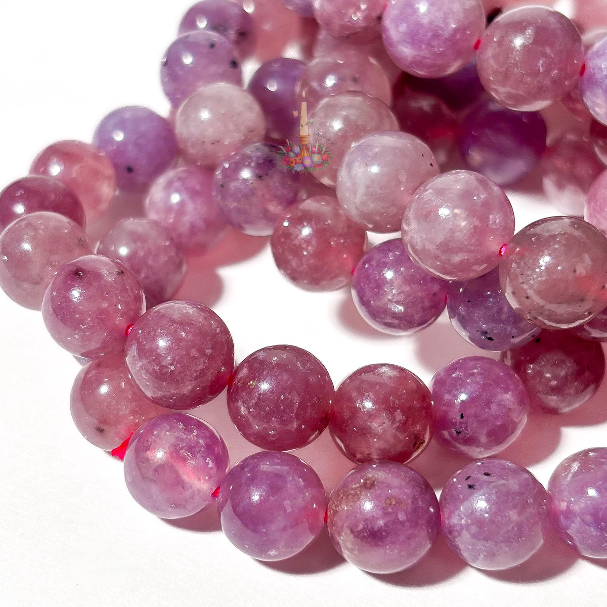 Purple Emerald Crystal Stretch Bracelet, Mica in Quartz Crystal Bracelet, Lepidolite in Clear Quartz Bracelet, 7mm 8mm 10mm
