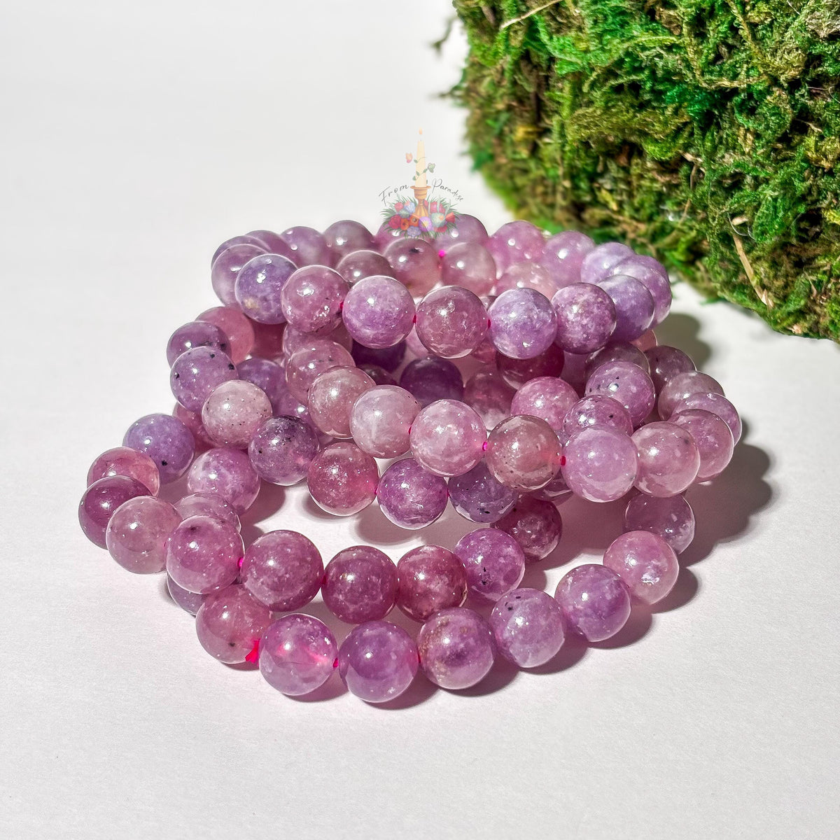 Purple Emerald Crystal Stretch Bracelet, Mica in Quartz Crystal Bracelet, Lepidolite in Clear Quartz Bracelet, 7mm 8mm 10mm