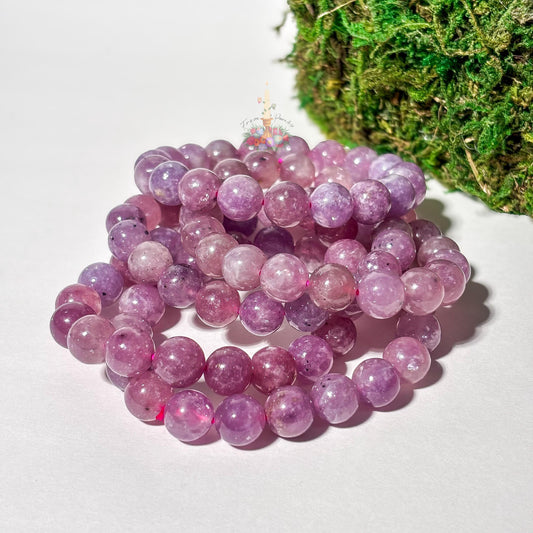 Purple Emerald Crystal Stretch Bracelet, Mica in Quartz Crystal Bracelet, Lepidolite in Clear Quartz Bracelet, 7mm 8mm 10mm