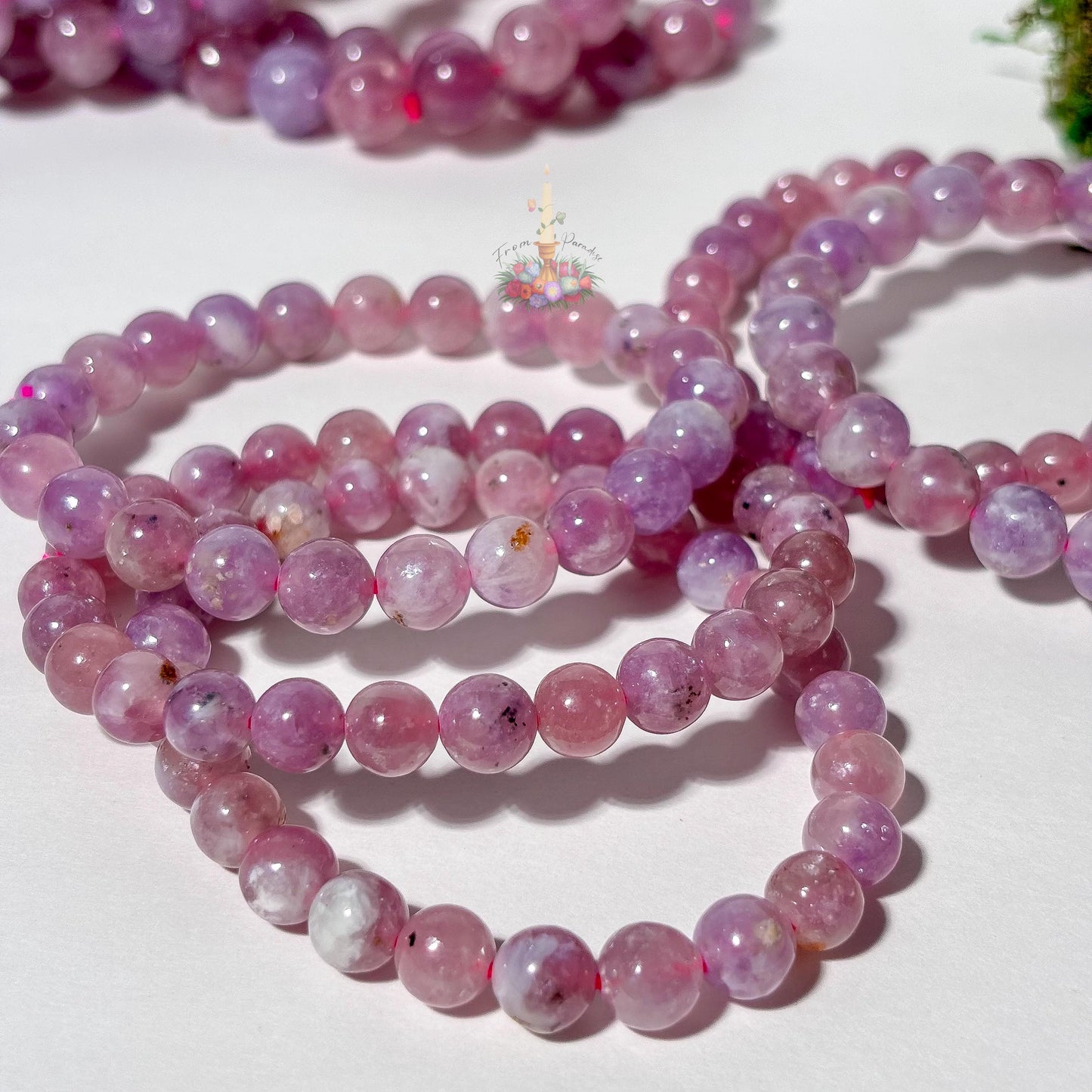 Purple Emerald Crystal Stretch Bracelet, Mica in Quartz Crystal Bracelet, Lepidolite in Clear Quartz Bracelet, 7mm 8mm 10mm