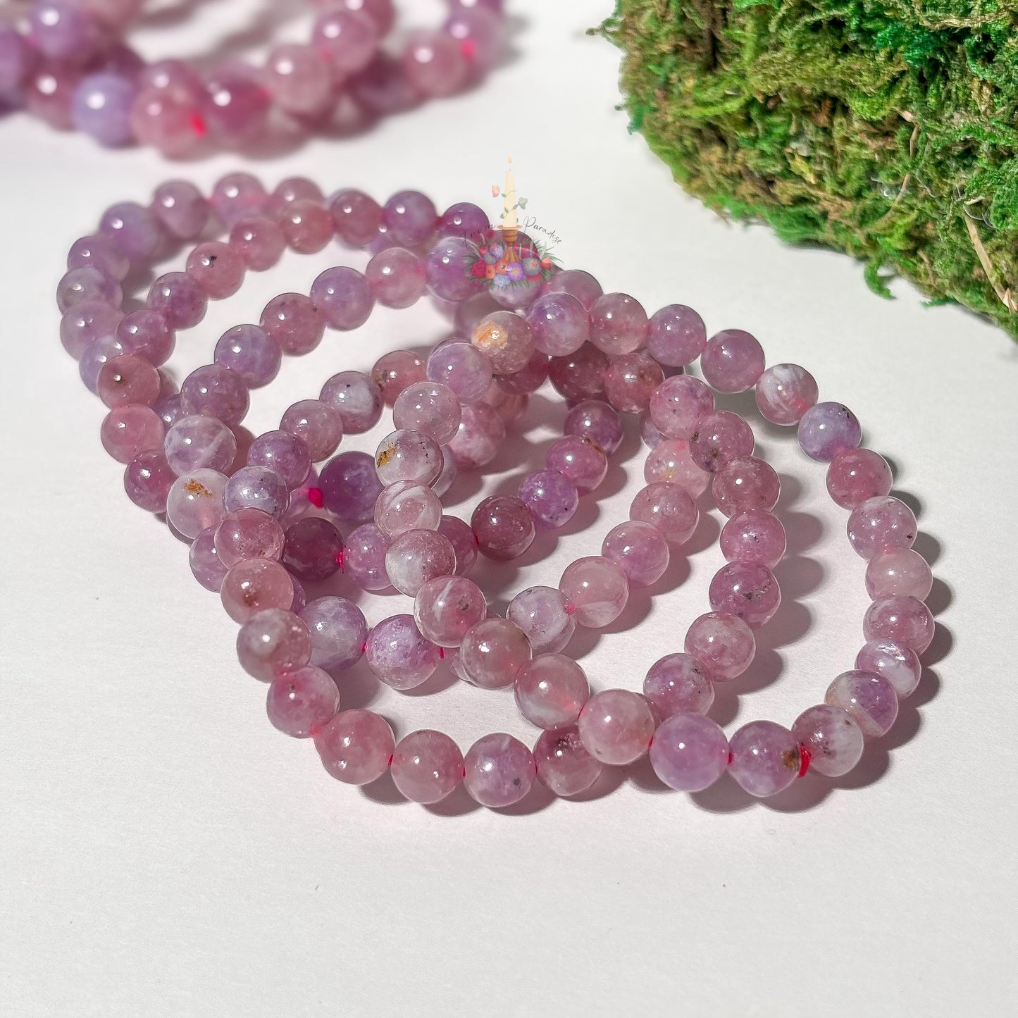 Purple Emerald Crystal Stretch Bracelet, Mica in Quartz Crystal Bracelet, Lepidolite in Clear Quartz Bracelet, 7mm 8mm 10mm