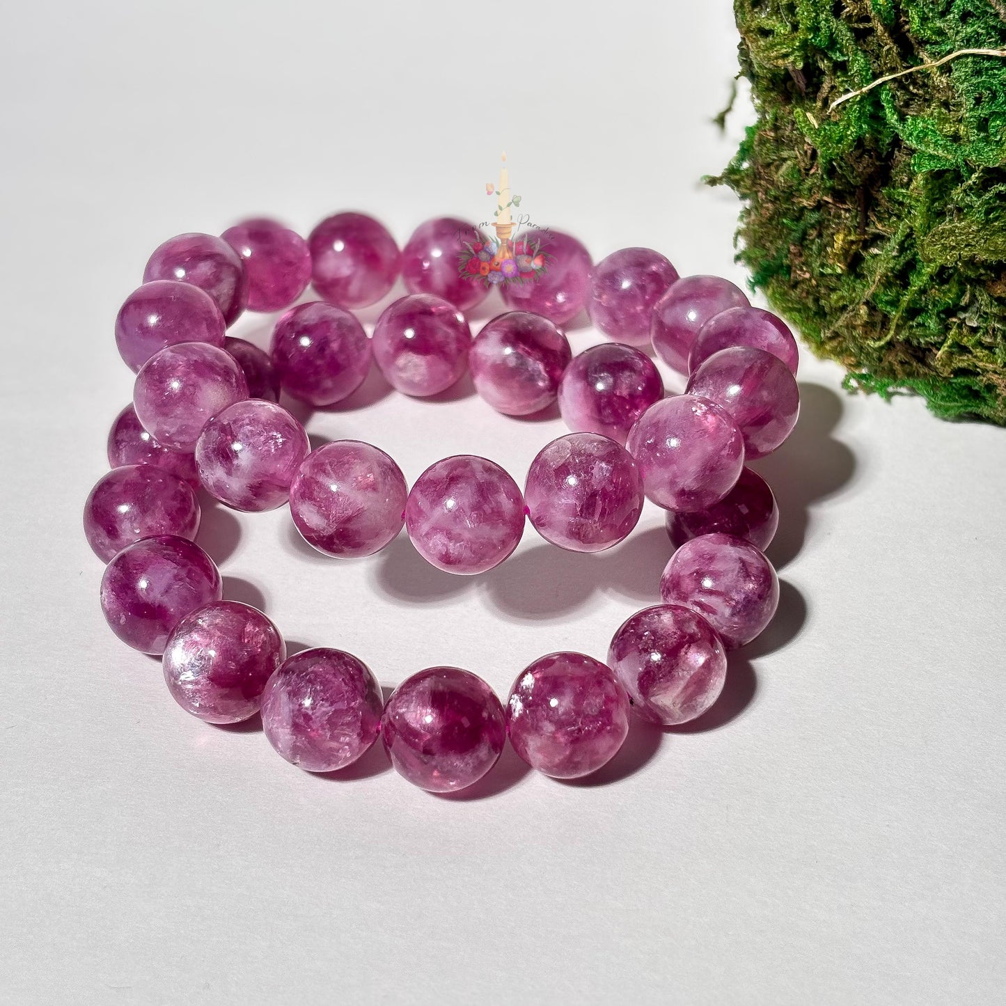 Purple Mica Lepidolite Crystal Stretch Bracelet, Mica in Quartz Crystal Bracelet, Lepidolite Mica in Clear Quartz Bracelet, 13mm