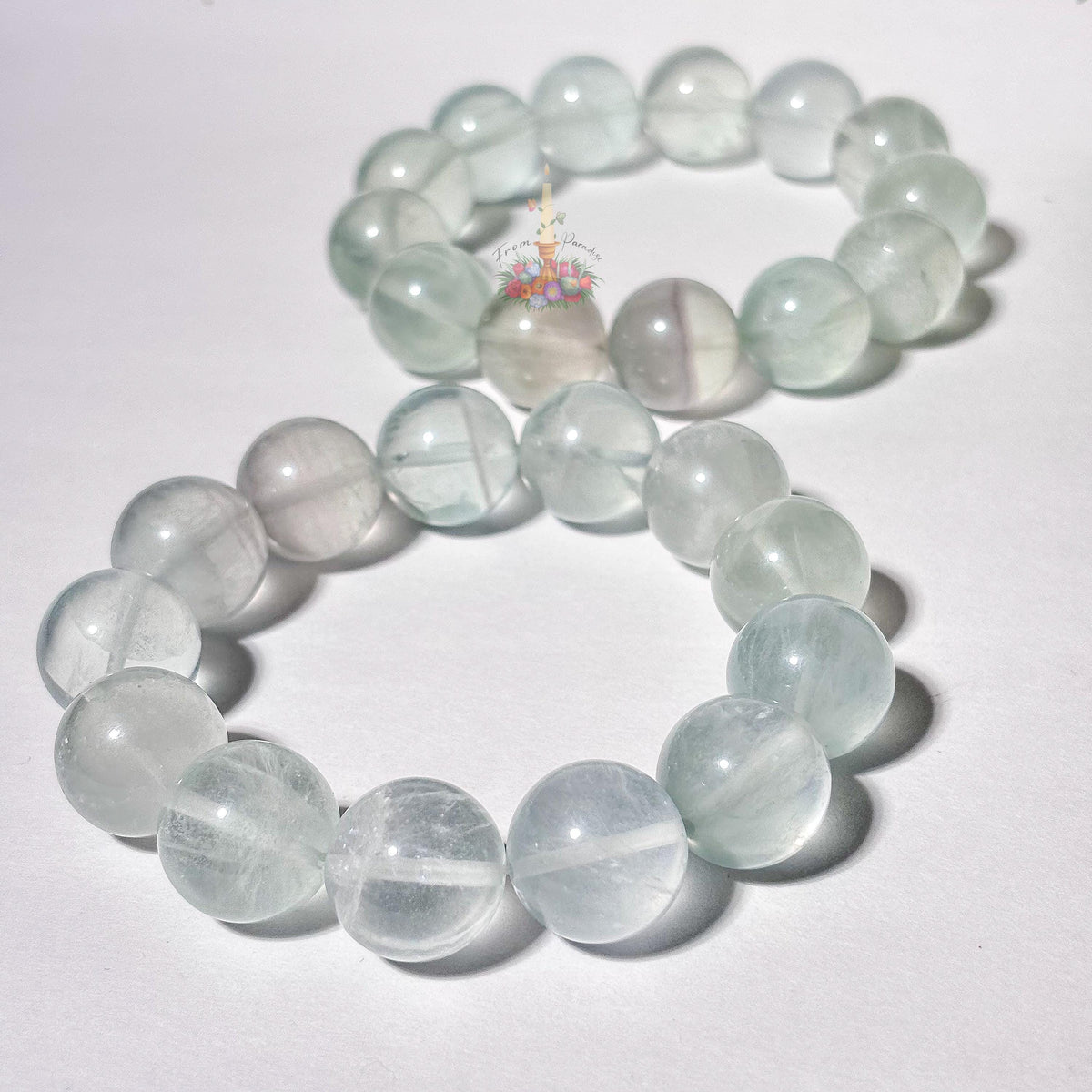 Clear Fluorite Crystal Bracelet, Stone for Focus, 13mm 16mm