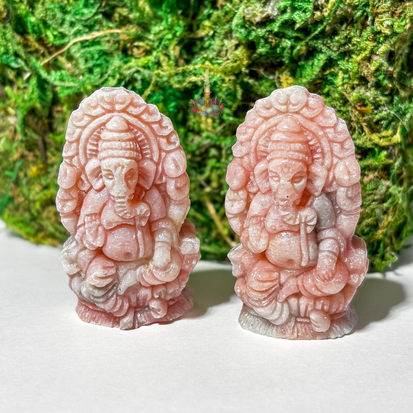 Ganesha Statue Pink Opal Crystal Carving: The Remover of Obstacles, God of New Beginnings, Wisdom, and Success