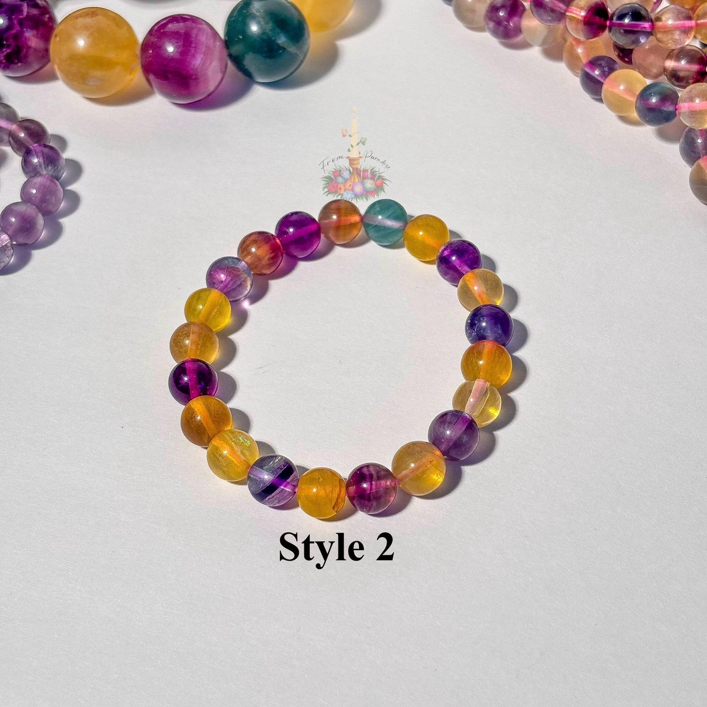 Rainbow Fluorite Crystal Stretch Bracelet, Stone for Focus, 9mm 10mm 19mm