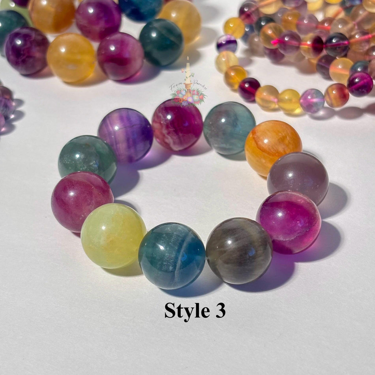 Rainbow Fluorite Crystal Stretch Bracelet, Stone for Focus, 9mm 10mm 19mm