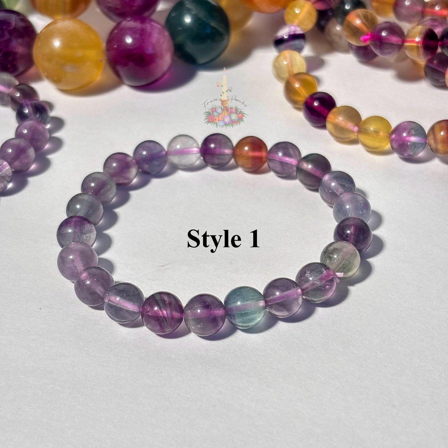 Rainbow Fluorite Crystal Stretch Bracelet, Stone for Focus, 9mm 10mm 19mm