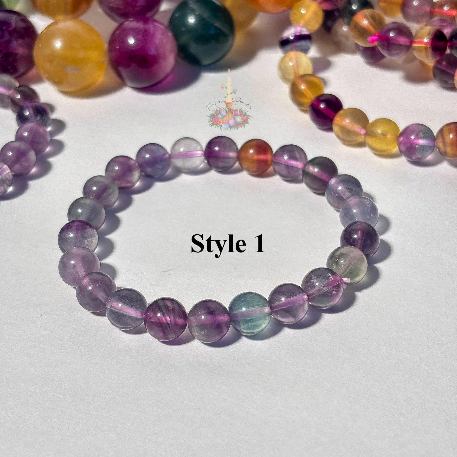 Rainbow Fluorite Crystal Stretch Bracelet, Stone for Focus, 9mm 10mm 19mm