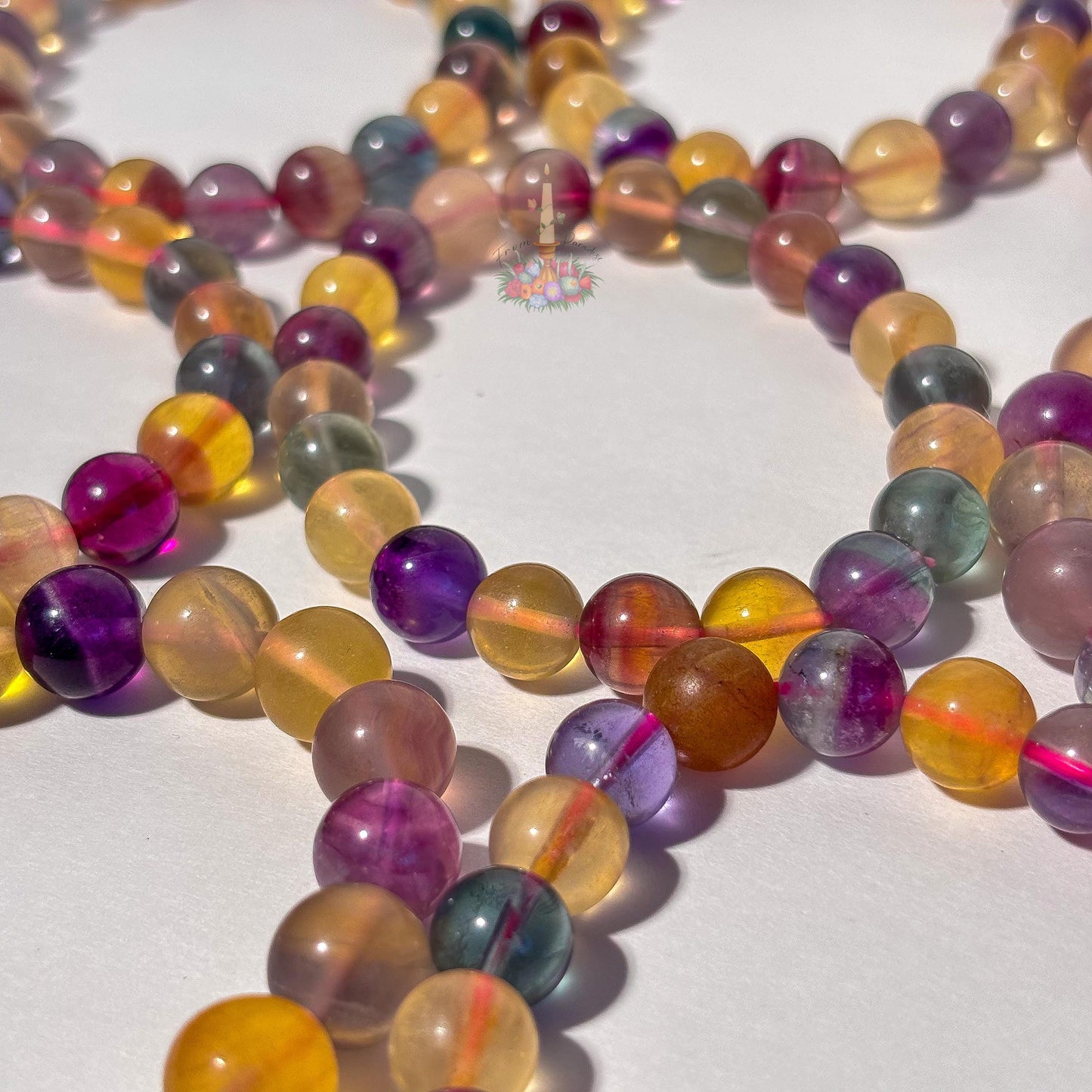 Rainbow Fluorite Crystal Stretch Bracelet, Stone for Focus, 9mm 10mm 19mm