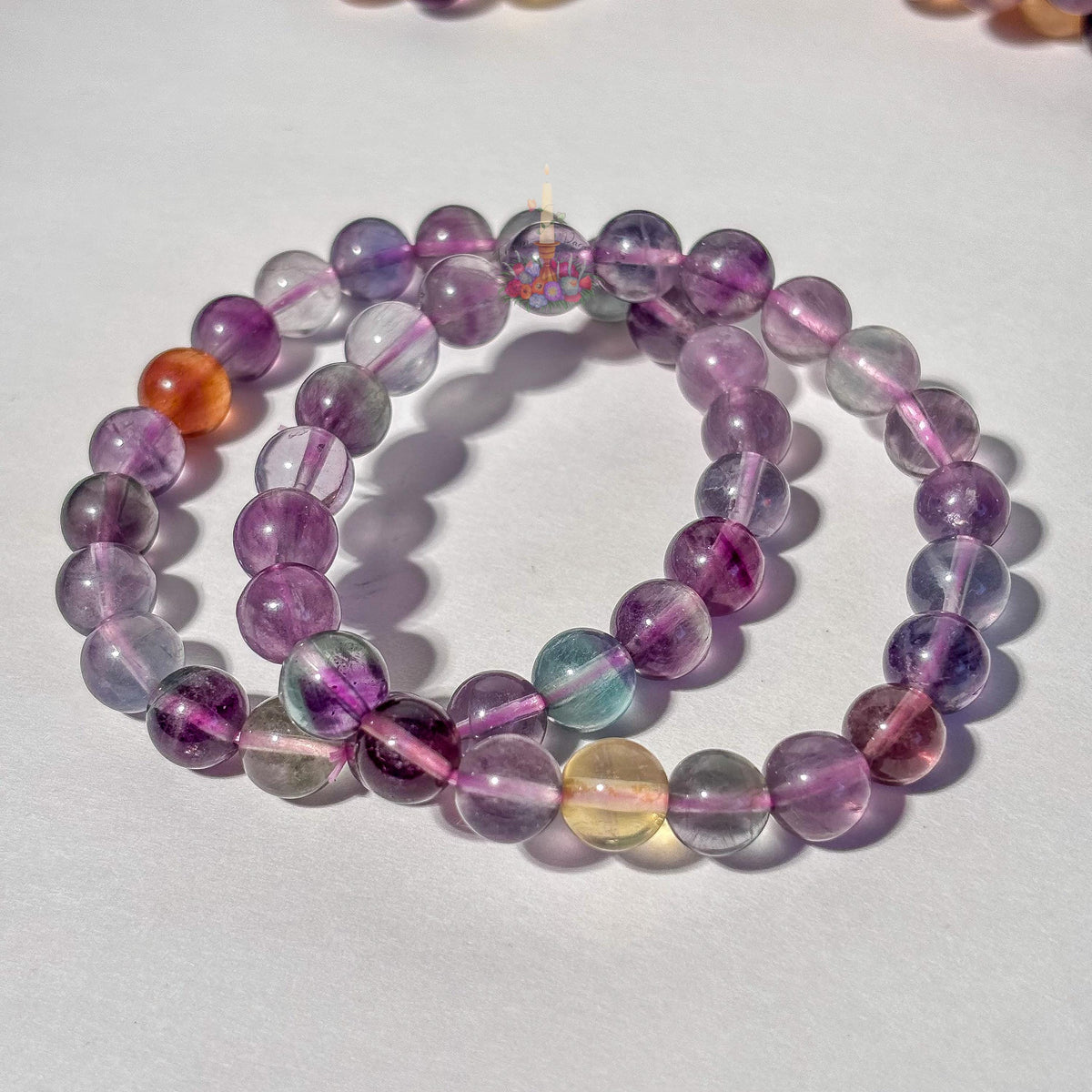 Rainbow Fluorite Crystal Stretch Bracelet, Stone for Focus, 9mm 10mm 19mm