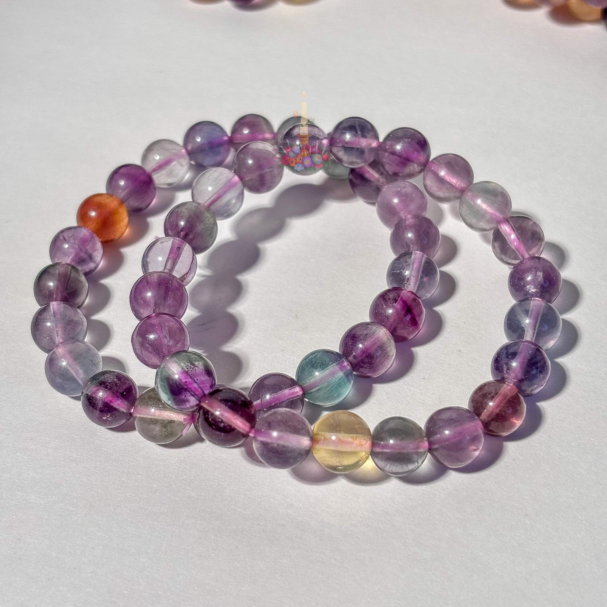Rainbow Fluorite Crystal Stretch Bracelet, Stone for Focus, 9mm 10mm 19mm