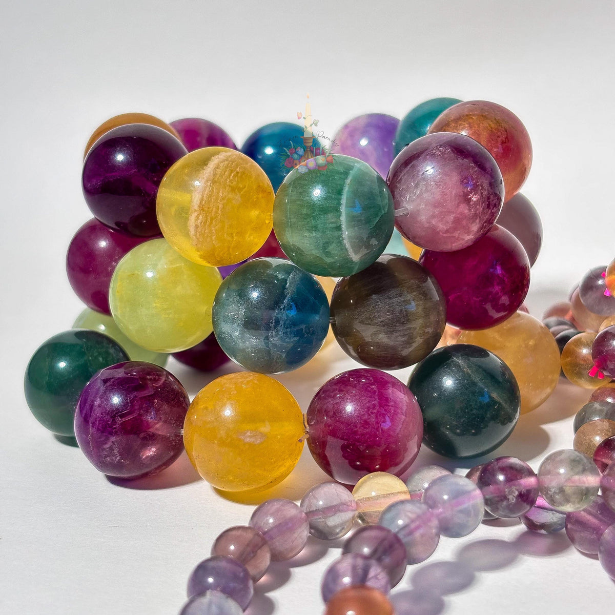 Rainbow Fluorite Crystal Stretch Bracelet, Stone for Focus, 9mm 10mm 19mm