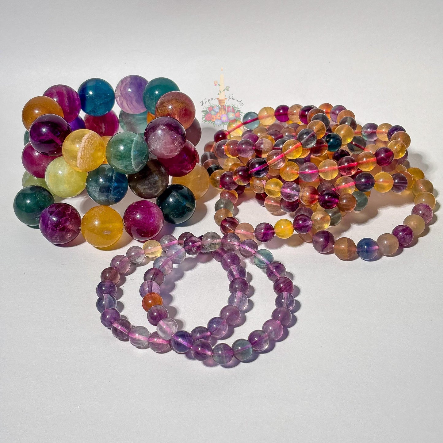 Rainbow Fluorite Crystal Stretch Bracelet, Stone for Focus, 9mm 10mm 19mm