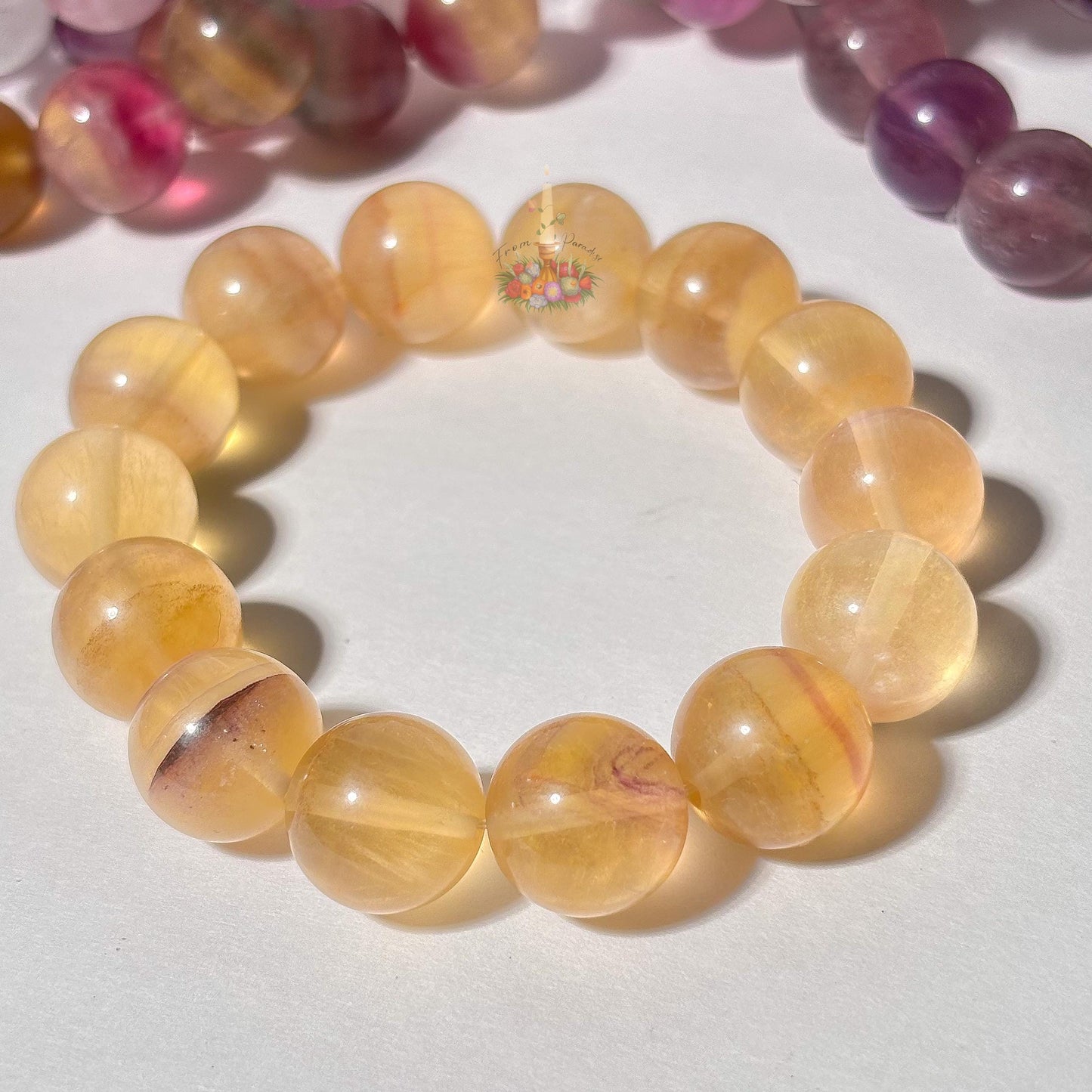 Rainbow Fluorite Crystal Stretch Bracelet, Stone for Focus, 13mm 14mm