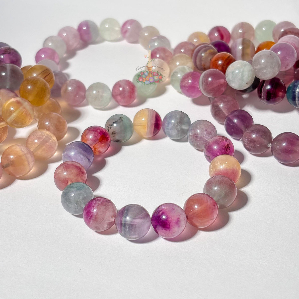 Rainbow Fluorite Crystal Stretch Bracelet, Stone for Focus, 13mm 14mm