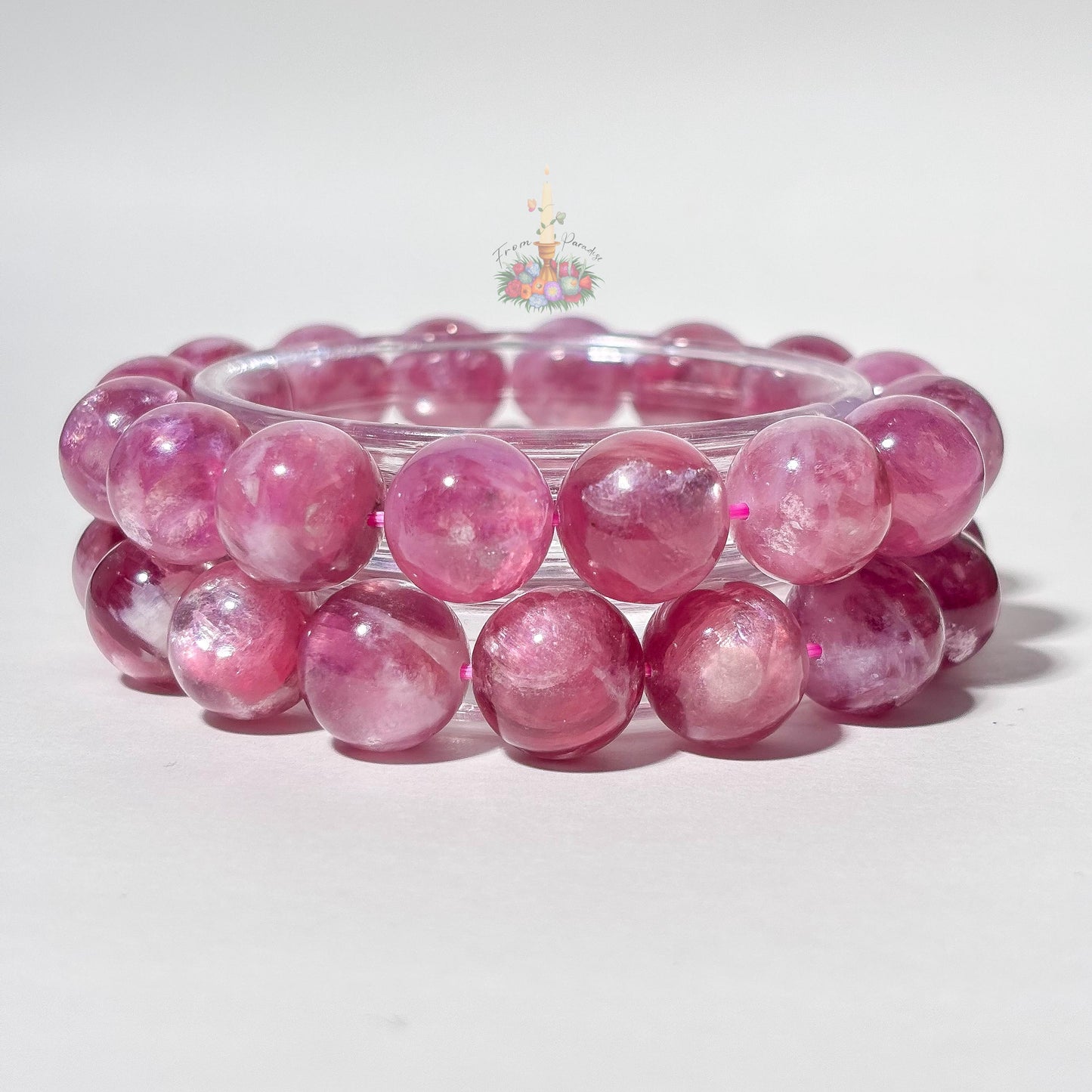 Purple Mica Lepidolite Crystal Stretch Bracelet, Mica in Quartz Crystal Bracelet, Lepidolite Mica in Clear Quartz Bracelet, 13mm