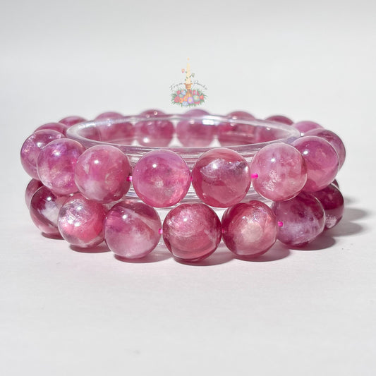 Purple Mica Lepidolite Crystal Stretch Bracelet, Mica in Quartz Crystal Bracelet, Lepidolite Mica in Clear Quartz Bracelet, 13mm