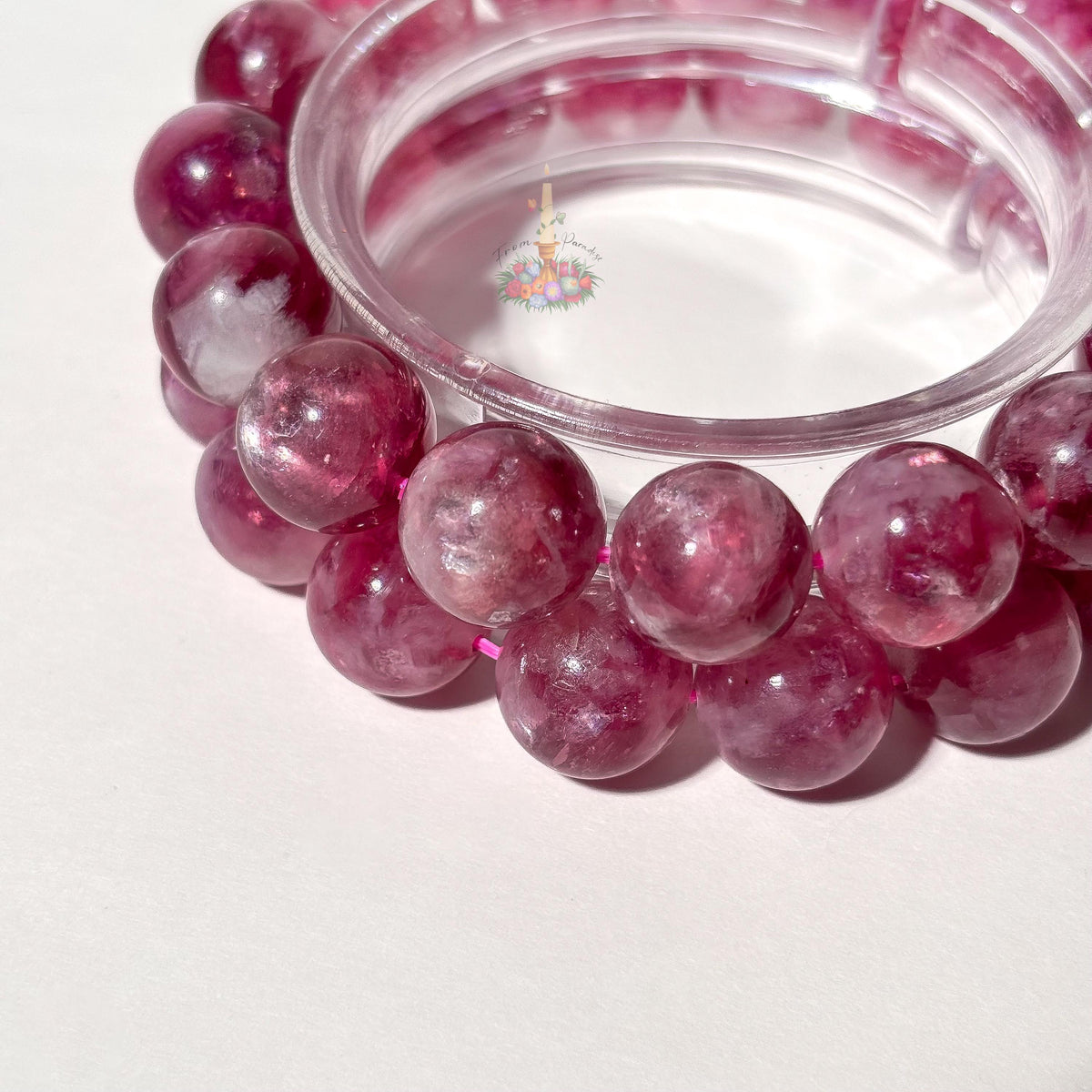 Purple Mica Lepidolite Crystal Stretch Bracelet, Mica in Quartz Crystal Bracelet, Lepidolite Mica in Clear Quartz Bracelet, 13mm