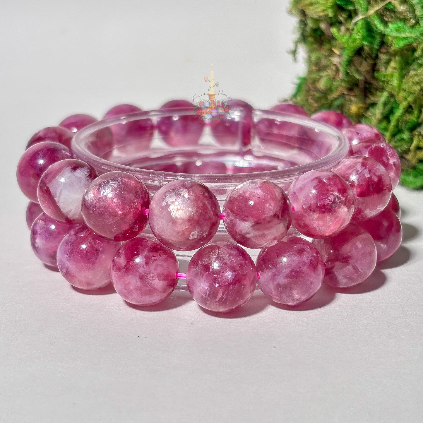 Purple Mica Lepidolite Crystal Stretch Bracelet, Mica in Quartz Crystal Bracelet, Lepidolite Mica in Clear Quartz Bracelet, 13mm