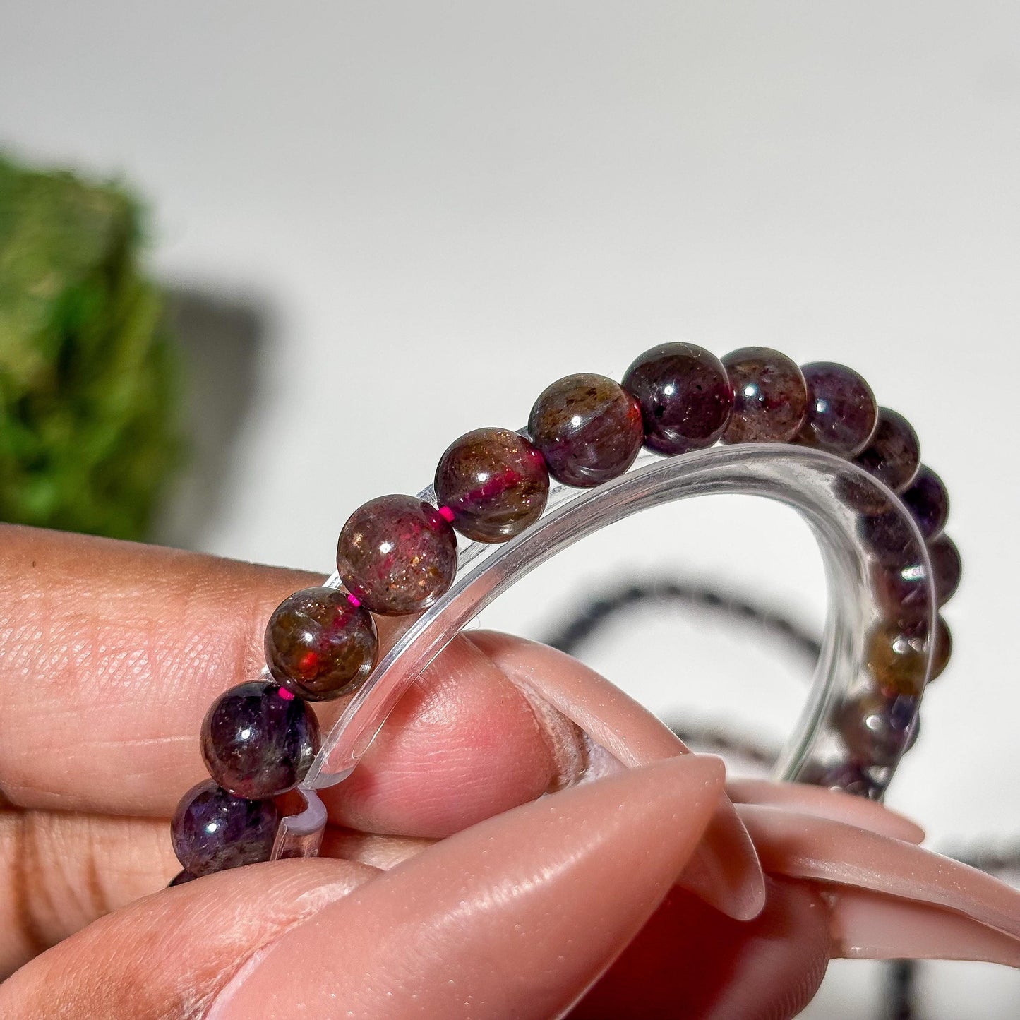 Bloodshot Iolite Sunstone Crystal Bracelet