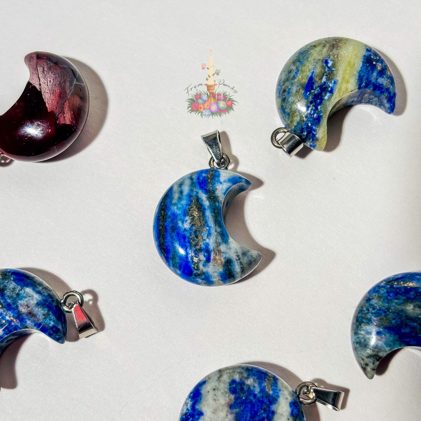 Crescent Moon Gemstone Pendant