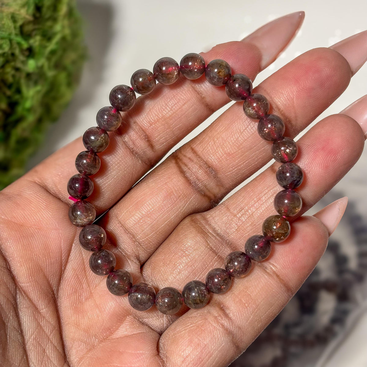 Bloodshot Iolite Sunstone Crystal Bracelet