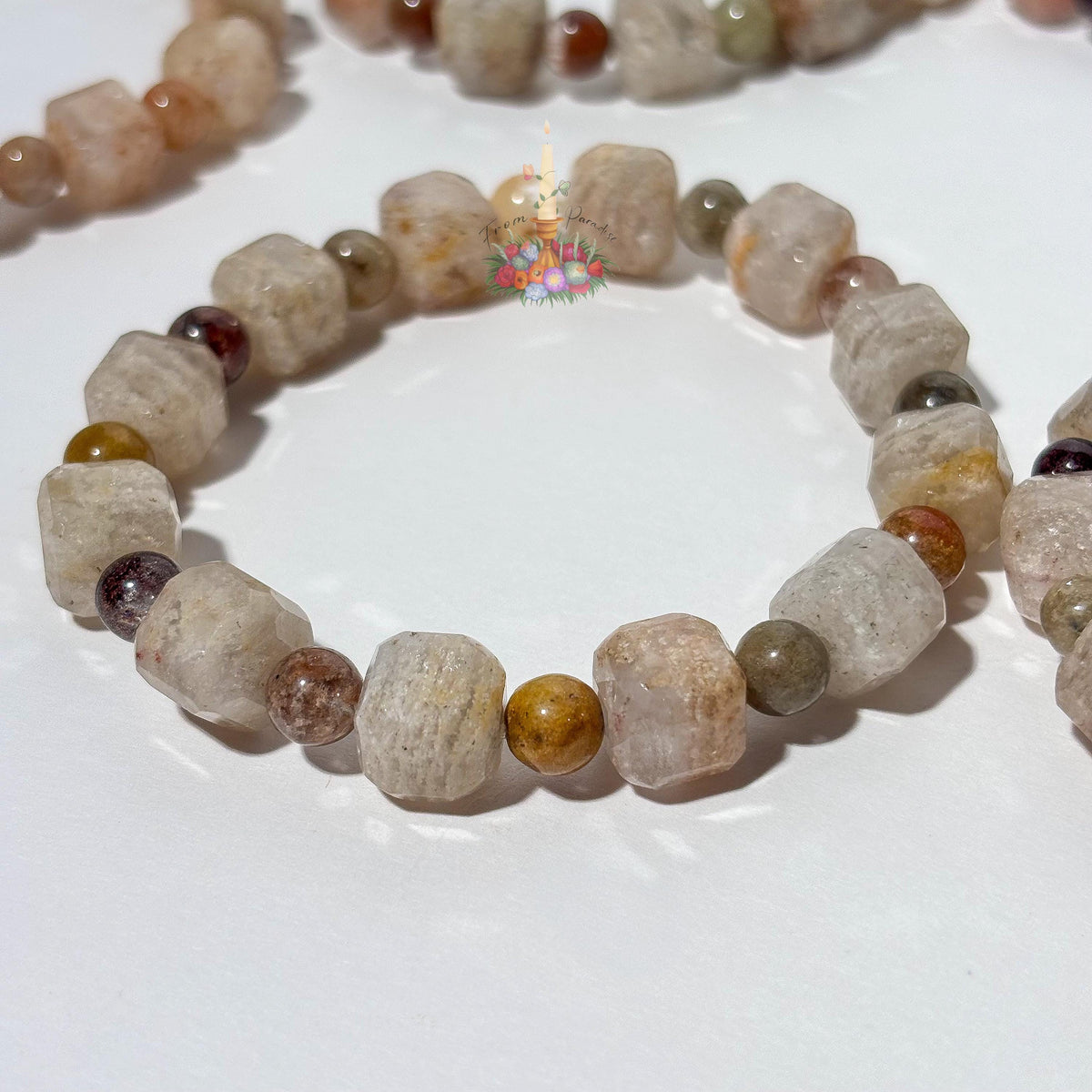 Thousand Layer Quartz Bracelet, Natural Garden Quartz Beads, Phantom Quartz Gemstone Jewelry, Dainty Inclusion Quartz Bracelet