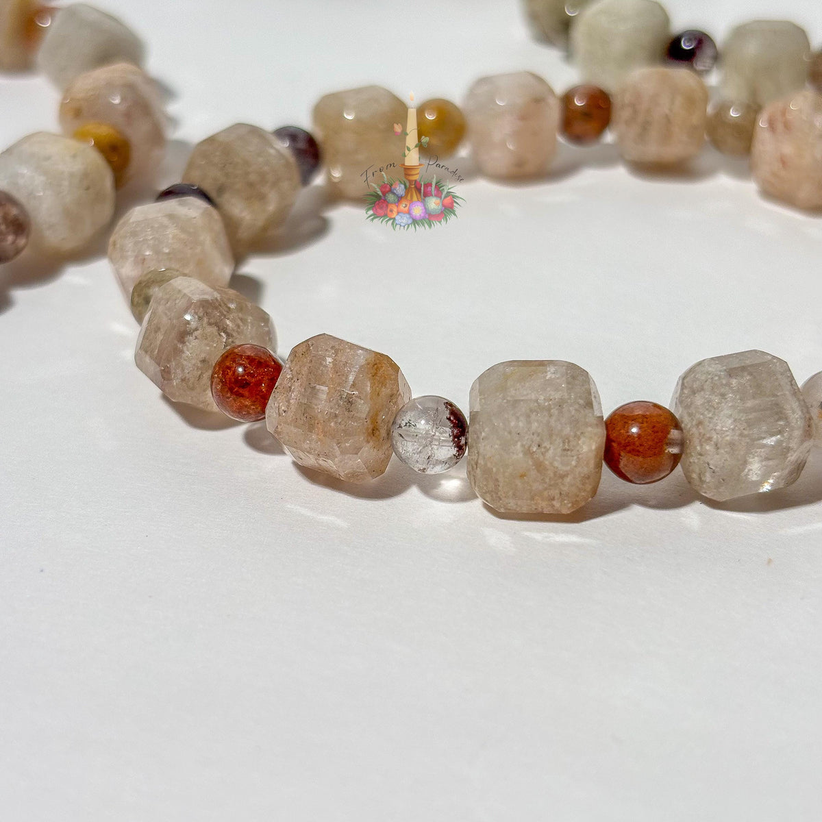 Thousand Layer Quartz Bracelet, Natural Garden Quartz Beads, Phantom Quartz Gemstone Jewelry, Dainty Inclusion Quartz Bracelet