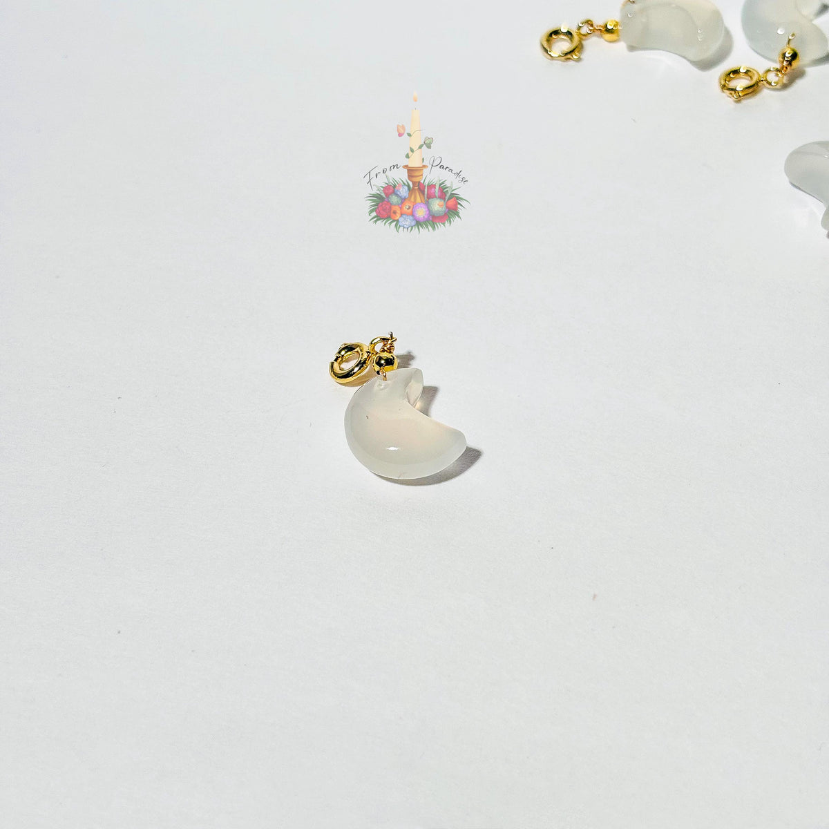 White Chalcedony Crescent Moon Charm, Gold Spring Clasp Pendant, Gemstone Moon Jewelry Making Supply, Dainty Crystal Charm, Bracelet Charms