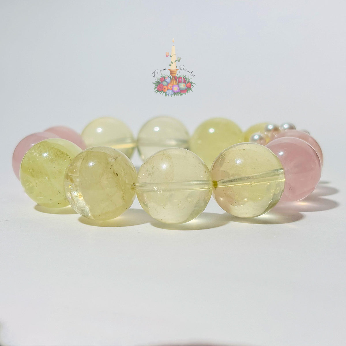 Rose Quartz and Lemon Quartz Healing Crystal Bracelet, Joy and Love Gemstone Stretch Bracelet, Stacking Bead Bracelet, Birthday Gift