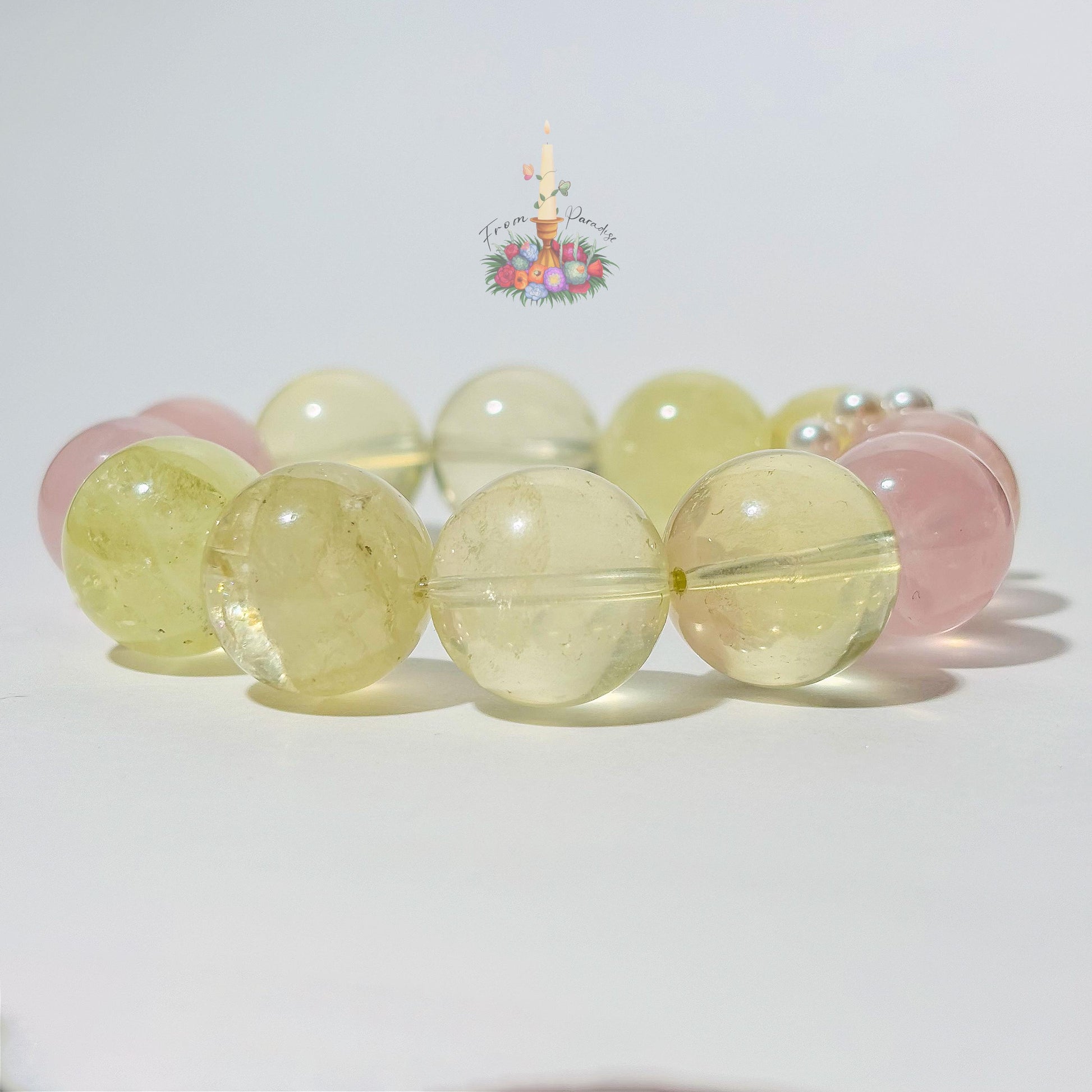 Rose Quartz and Lemon Quartz Healing Crystal Bracelet, Joy and Love Gemstone Stretch Bracelet, Stacking Bead Bracelet, Birthday Gift