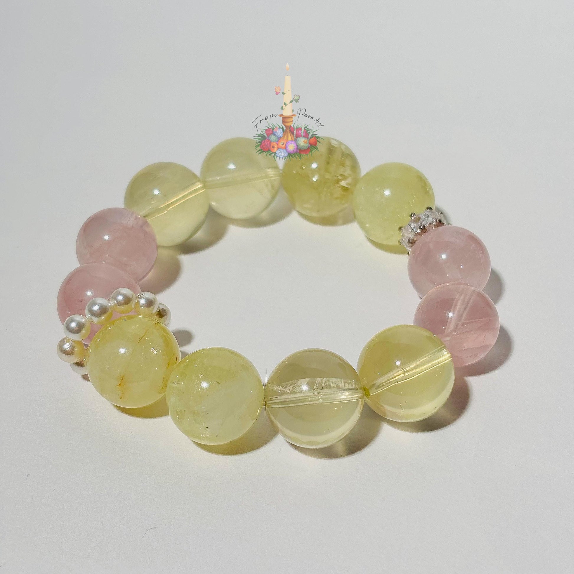 Rose Quartz and Lemon Quartz Healing Crystal Bracelet, Joy and Love Gemstone Stretch Bracelet, Stacking Bead Bracelet, Birthday Gift