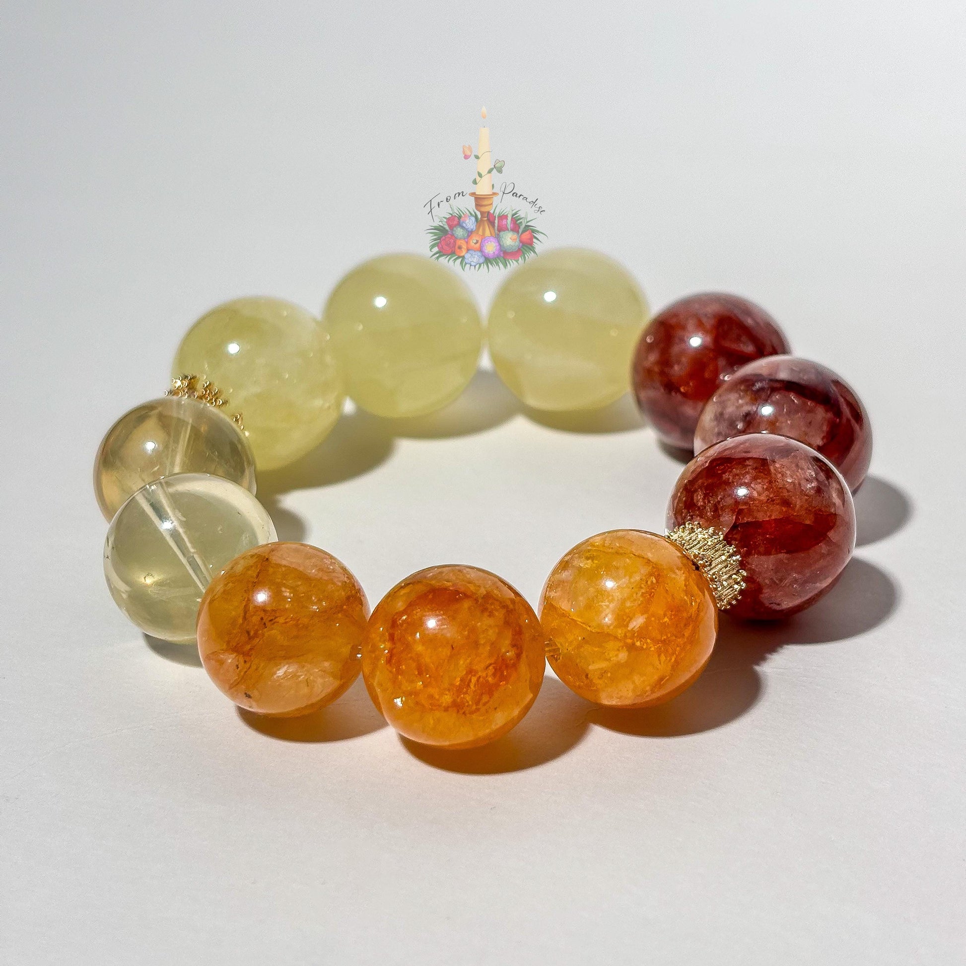 Golden Healer Fire Quartz Lemon Quartz Bracelet, Natural Hematoid Gemstone Stretch Bracelet, High Energy Crystal Stacking Jewelry for Women