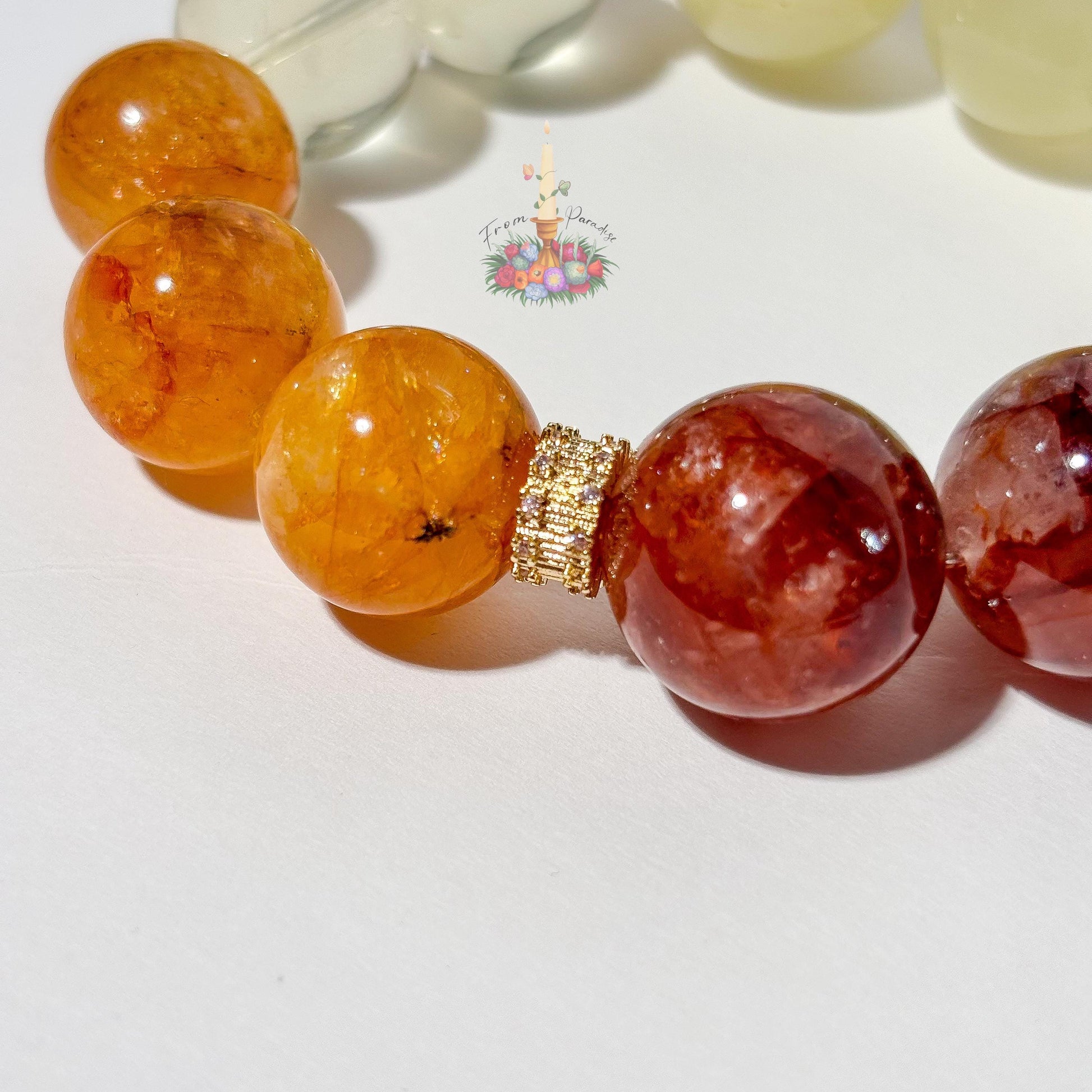 Golden Healer Fire Quartz Lemon Quartz Bracelet, Natural Hematoid Gemstone Stretch Bracelet, High Energy Crystal Stacking Jewelry for Women
