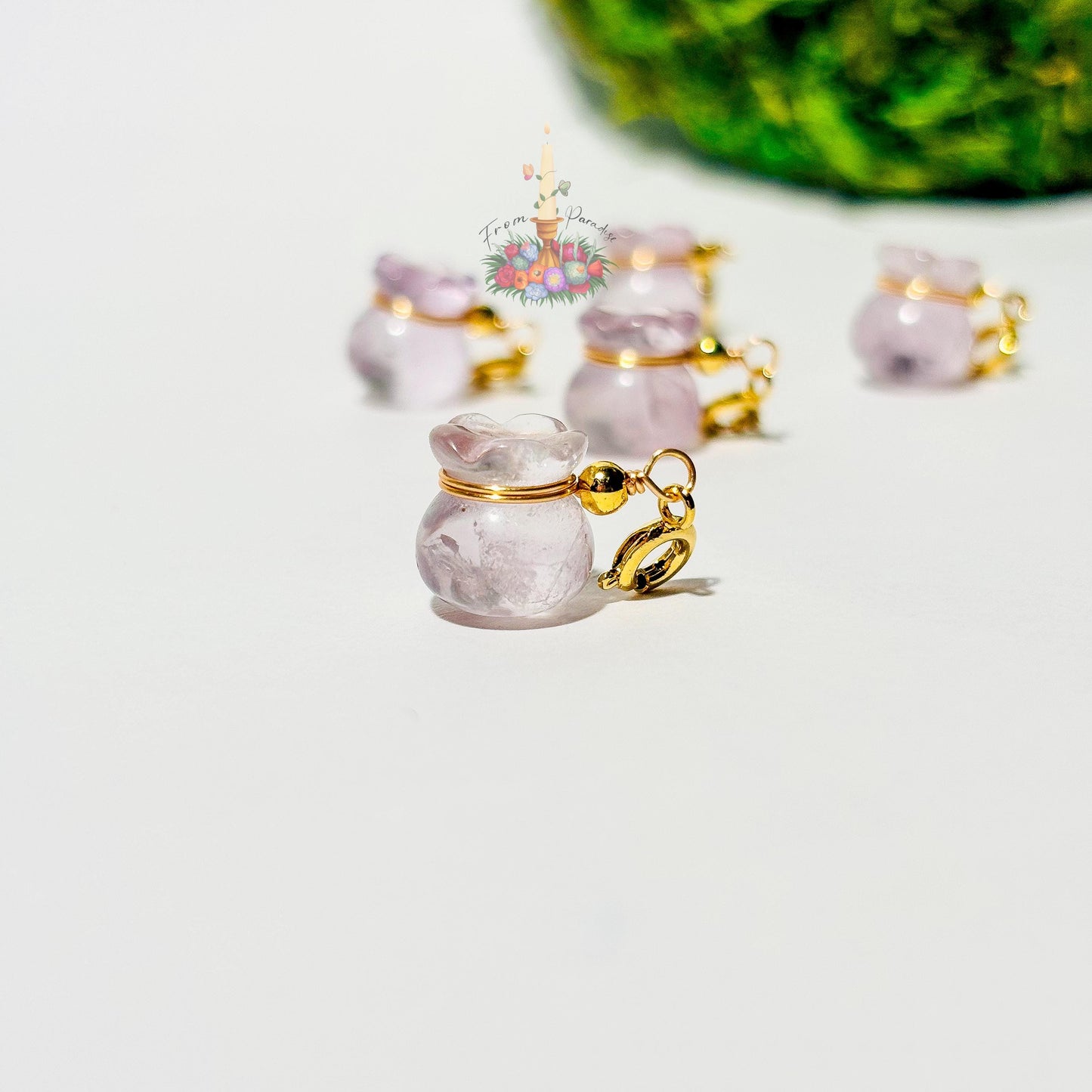 Lavender Amethyst Money Bag Charm, Natural Crystal Pendant for Bracelet or Necklace, February Birthstone Healing Stone Charm