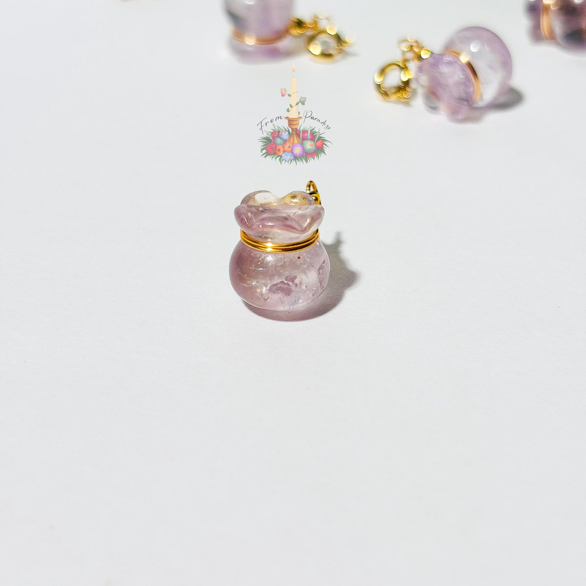 Lavender Amethyst Money Bag Charm, Natural Crystal Pendant for Bracelet or Necklace, February Birthstone Healing Stone Charm