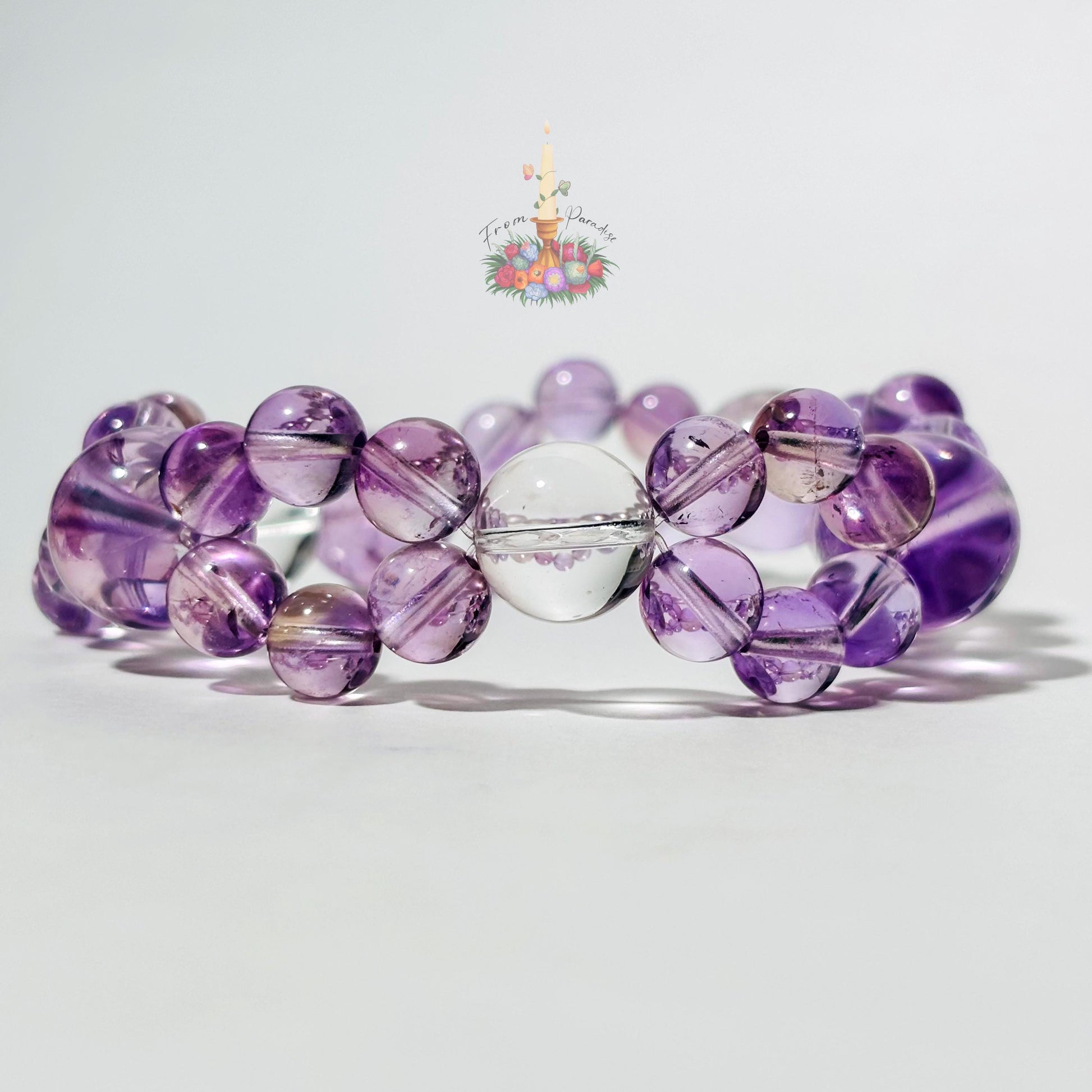 Natural Amethyst and Clear Quartz Bracelet, Two Layer Gemstone Stretch Bracelet, February Birthstone Crystal Jewelry