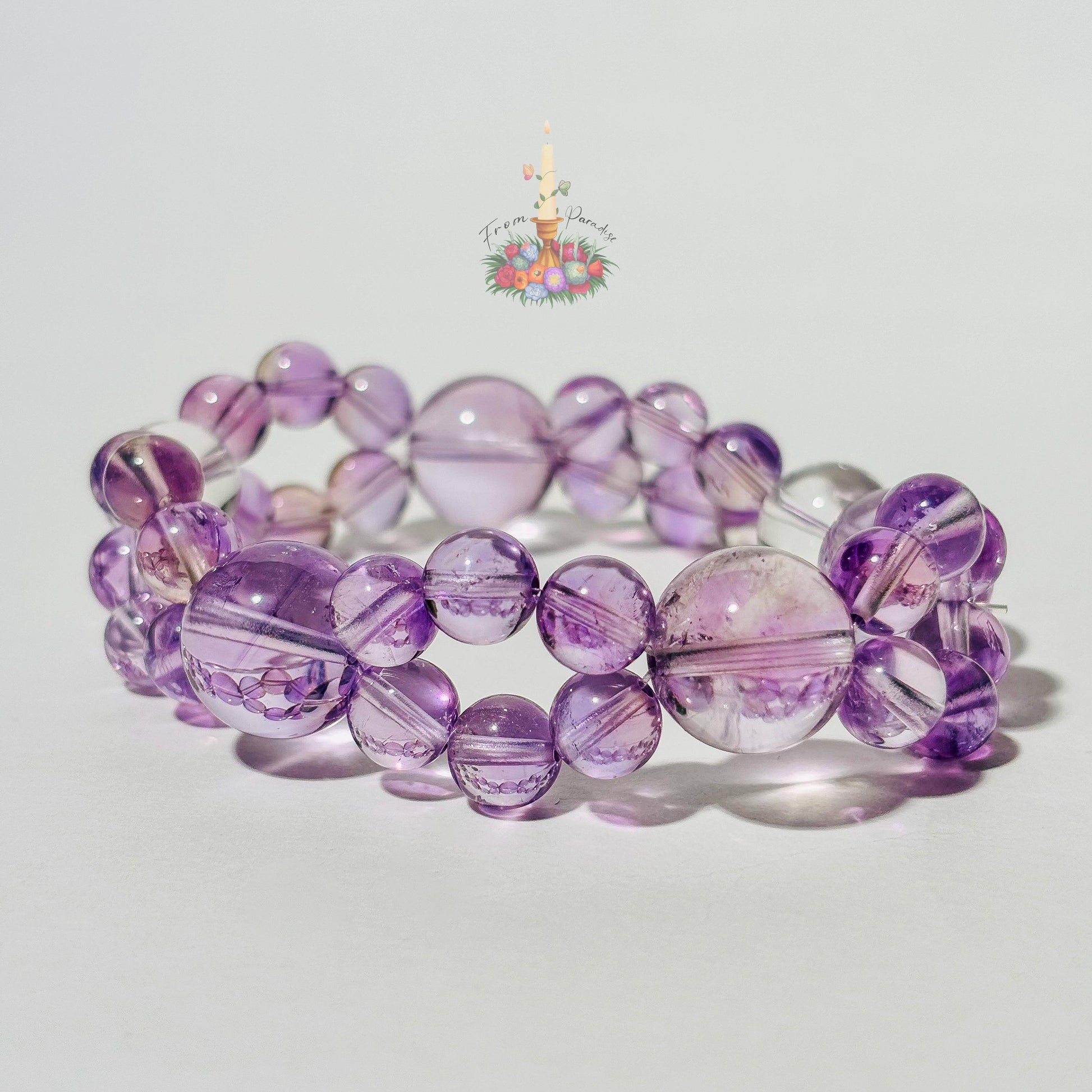 Natural Amethyst and Clear Quartz Bracelet, Two Layer Gemstone Stretch Bracelet, February Birthstone Crystal Jewelry