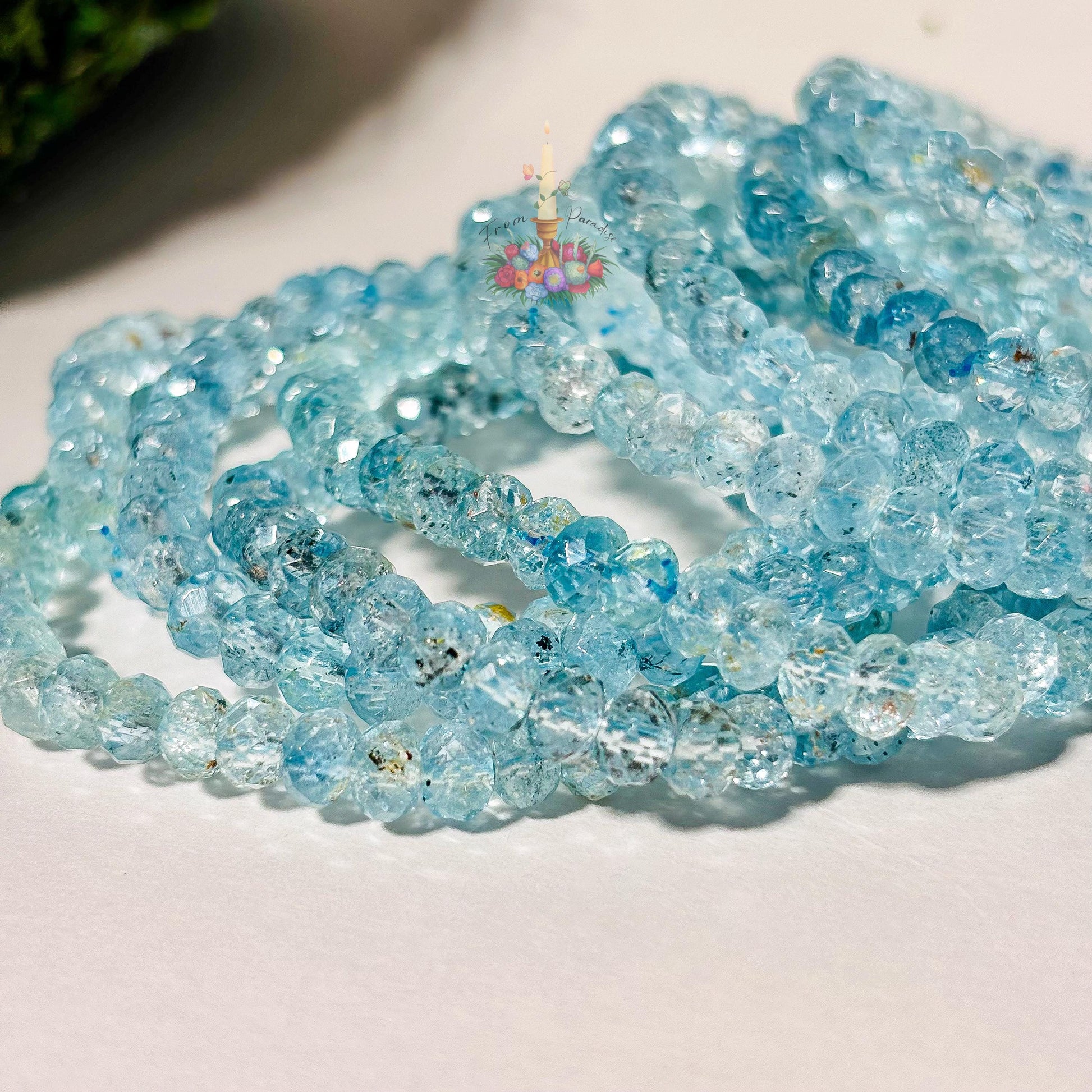 Faceted Blue Topaz Bracelet | Natural Gemstone Stretch Bracelet | November Birthstone Jewelry | Sparkly Blue Topaz Beaded Bracelet for Women