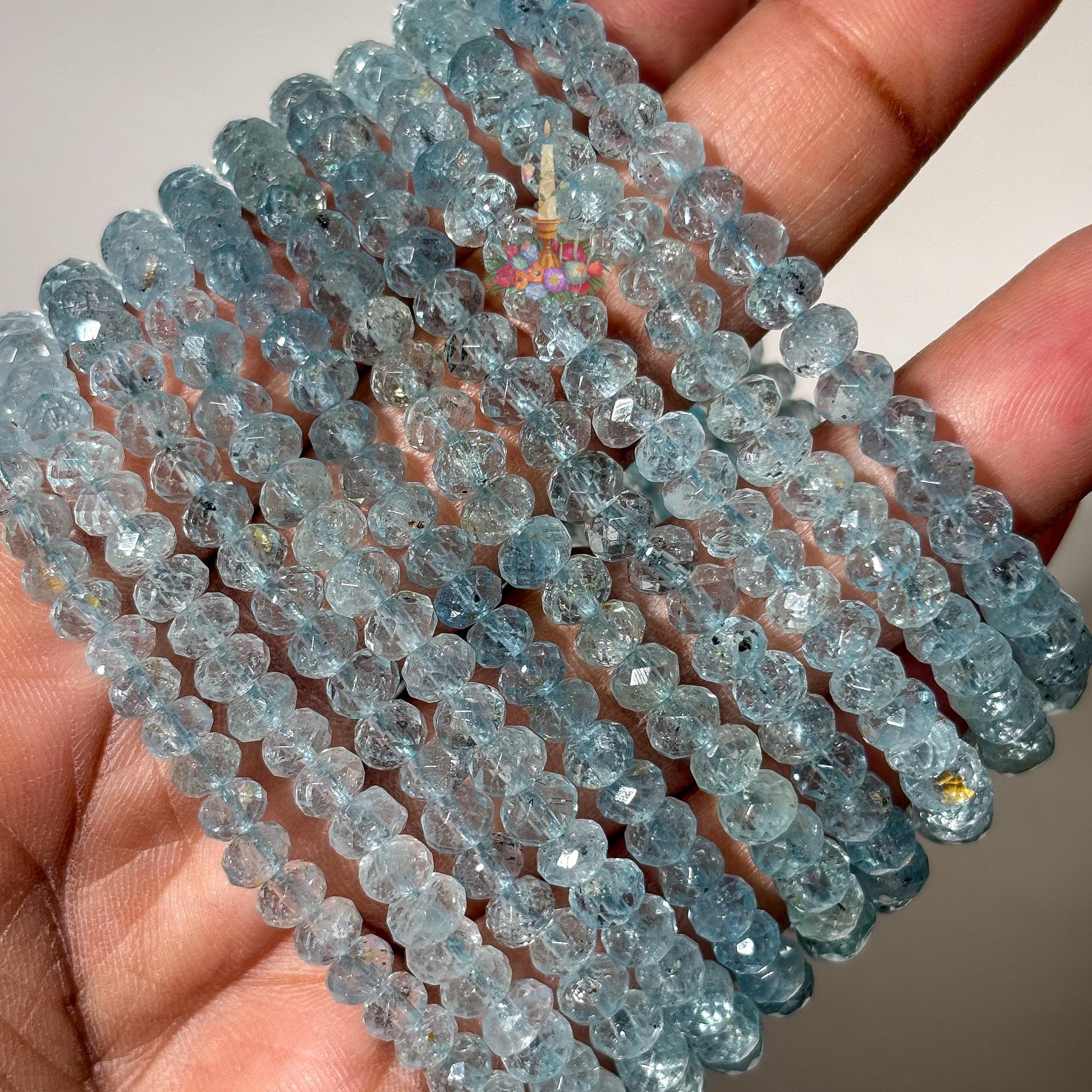 Faceted Blue Topaz Bracelet | Natural Gemstone Stretch Bracelet | November Birthstone Jewelry | Sparkly Blue Topaz Beaded Bracelet for Women